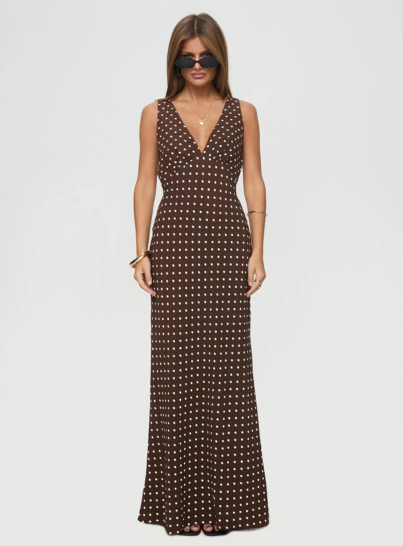 Nellie Maxi Dress Brown Polka Dot