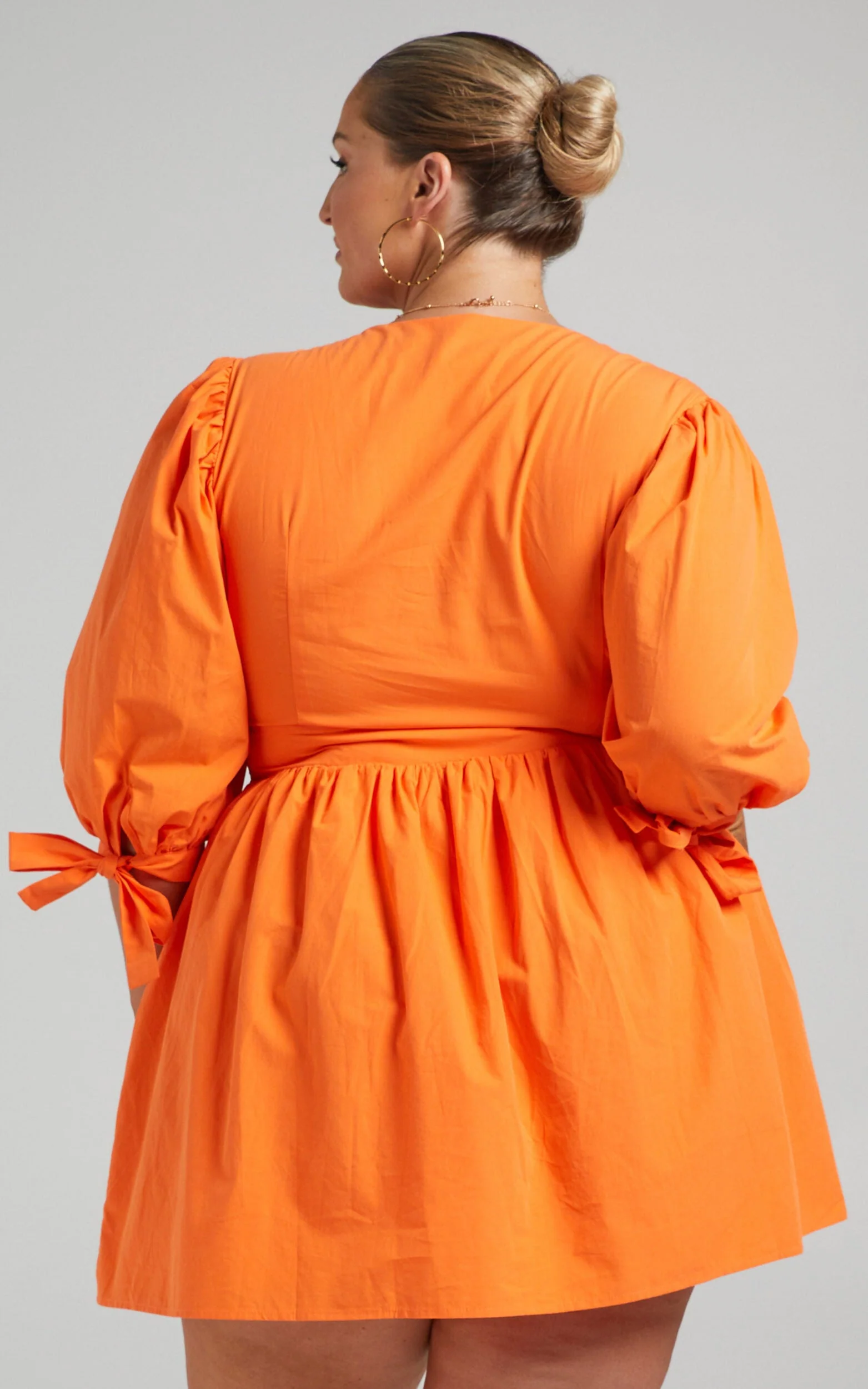 Zandra Mini Dress – Orange Puff Sleeve Fit & Flare Poplin Dress