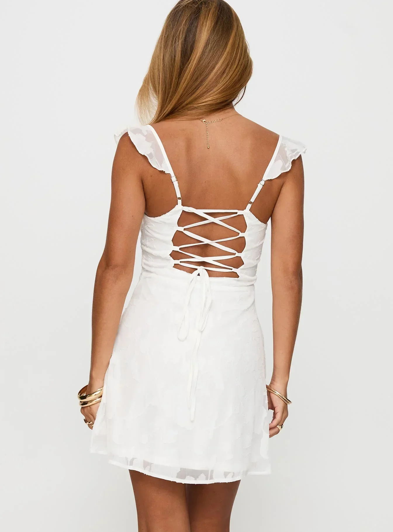 Past And Present Burnout Tie Back Mini Dress White