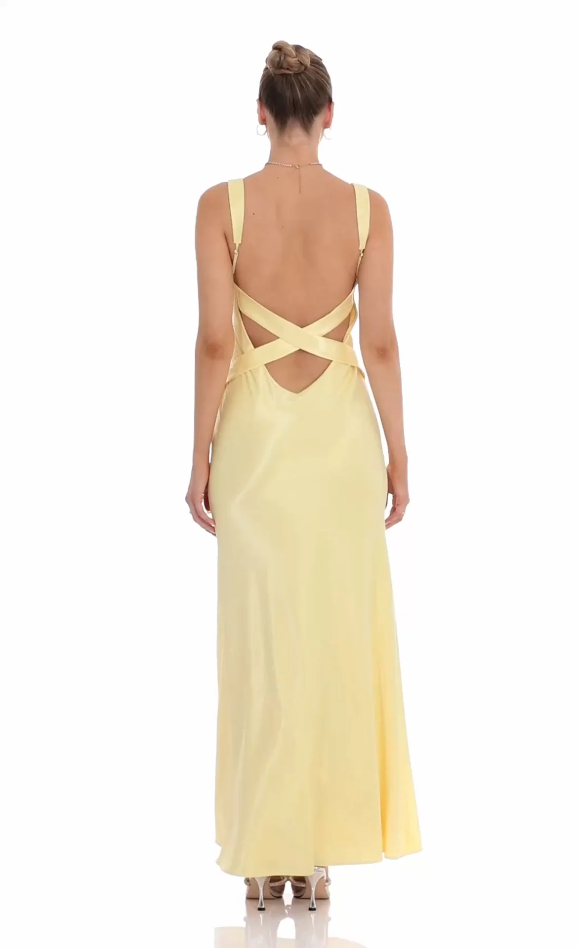 Satin Open Back Maxi Dress in Yellow