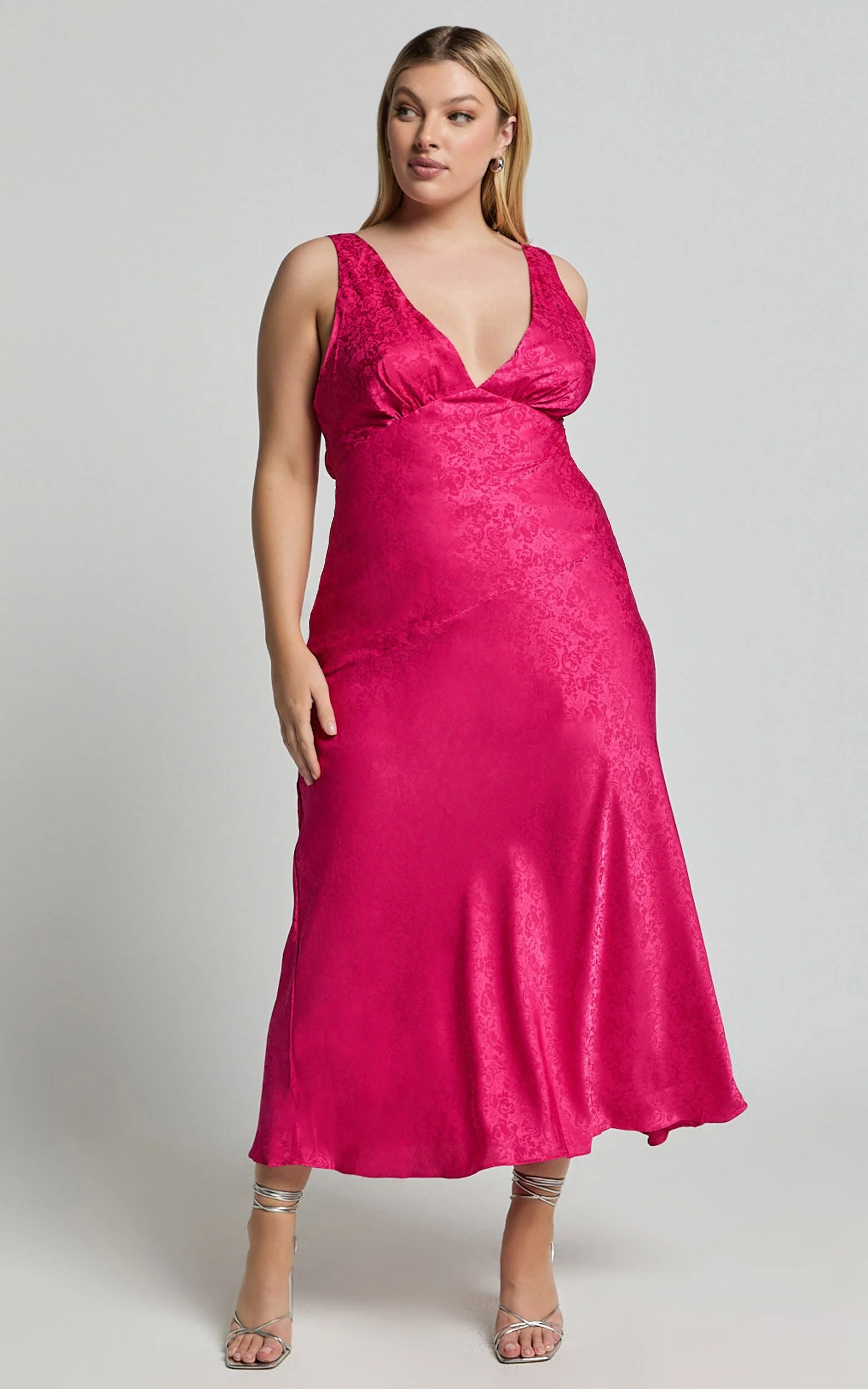 Cohen Midi Dress – Textured Satin Mid-Length Dress in Blush Pink