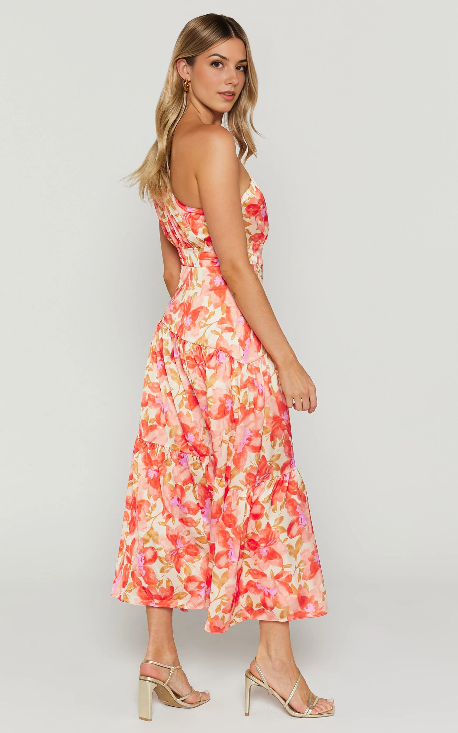 Georgine One-Shoulder Floral Tiered Midi Dress – Autumn Bloom Edition