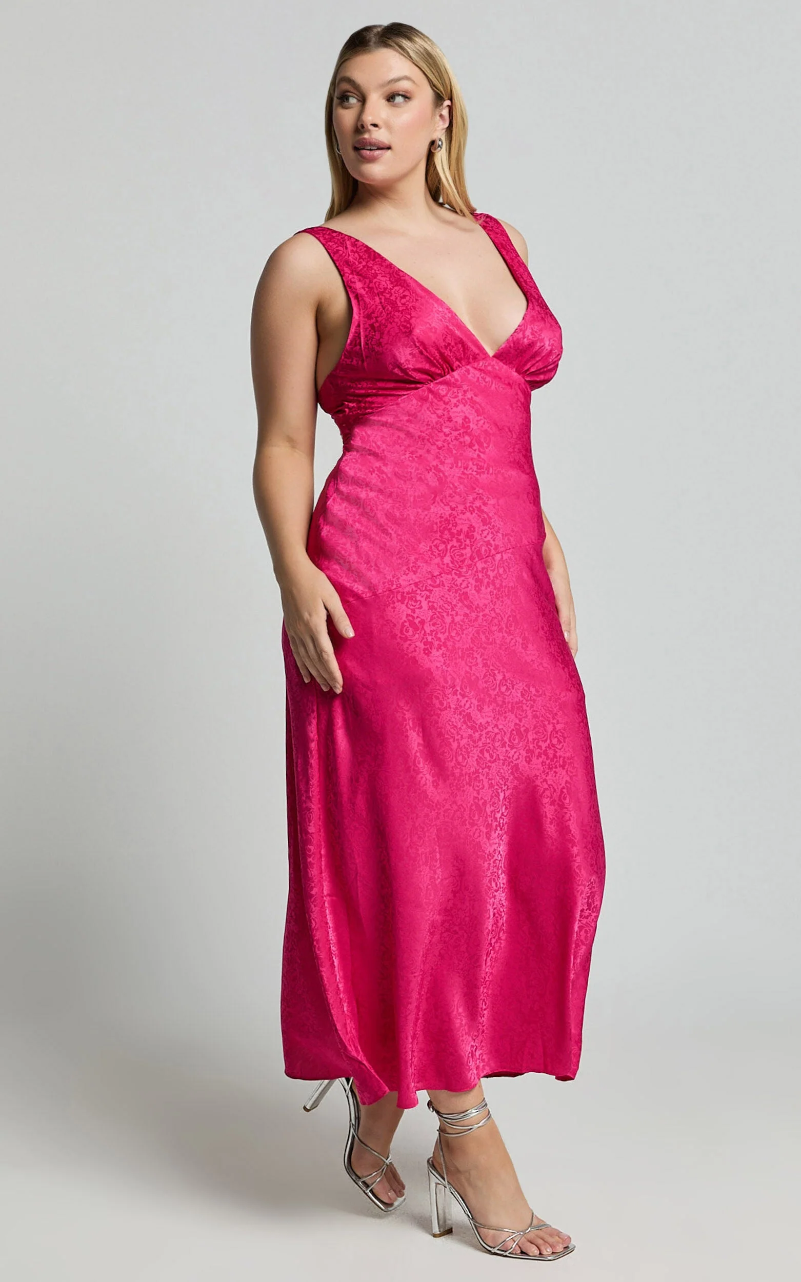 Cohen Midi Dress – Textured Satin Mid-Length Dress in Blush Pink