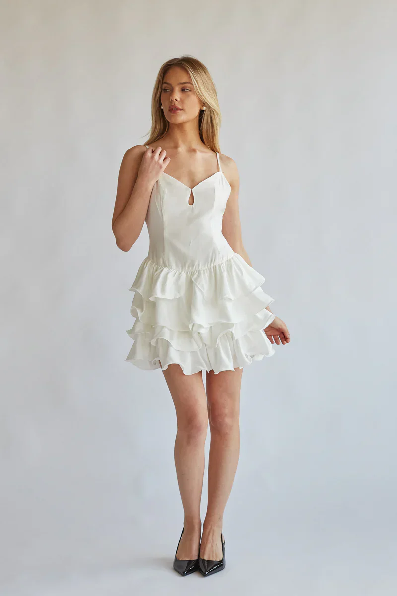 Diane Keyhole Front Tiered Ruffle Mini Dress