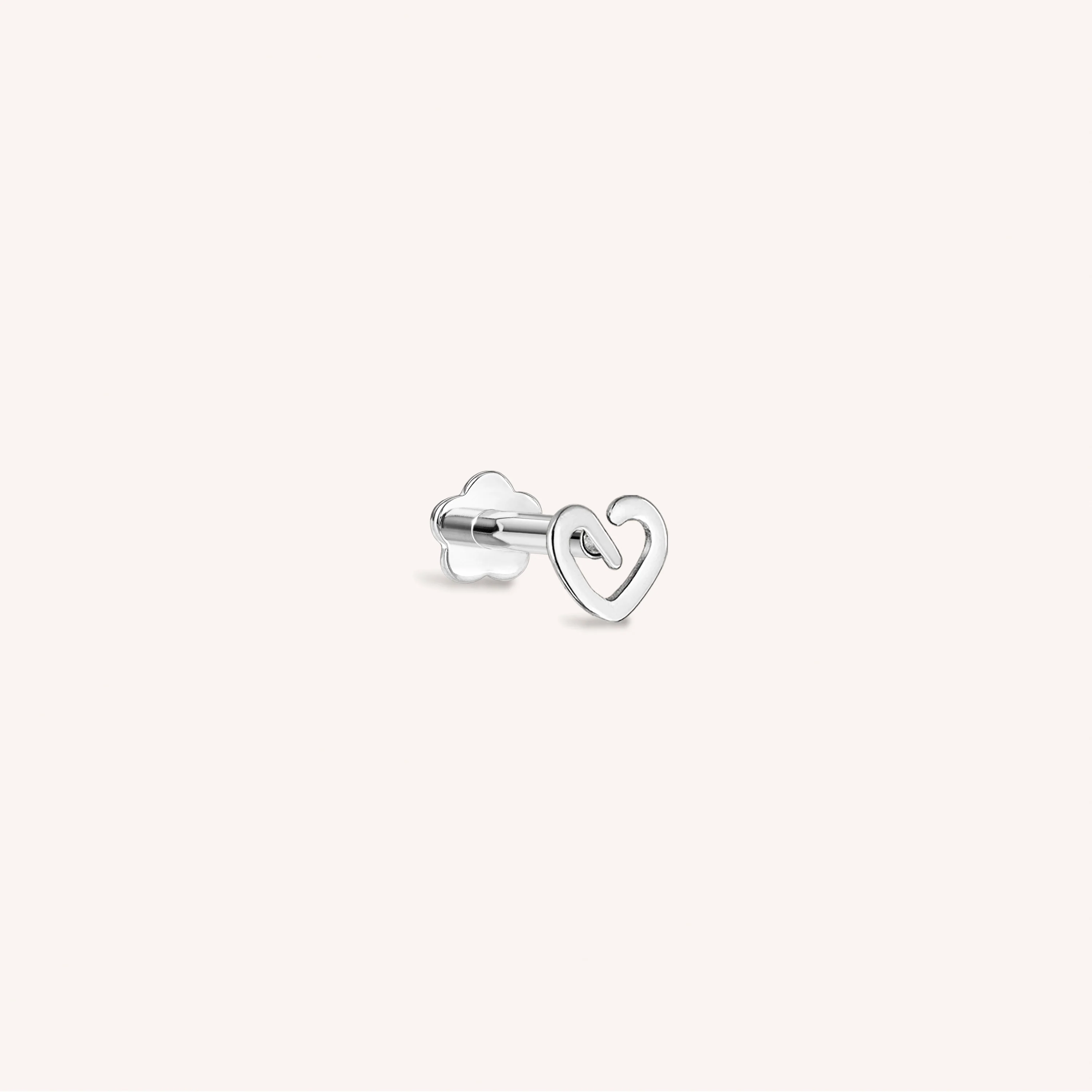 14K Solid Gold Playful Heart Internal Threaded Labret Earring