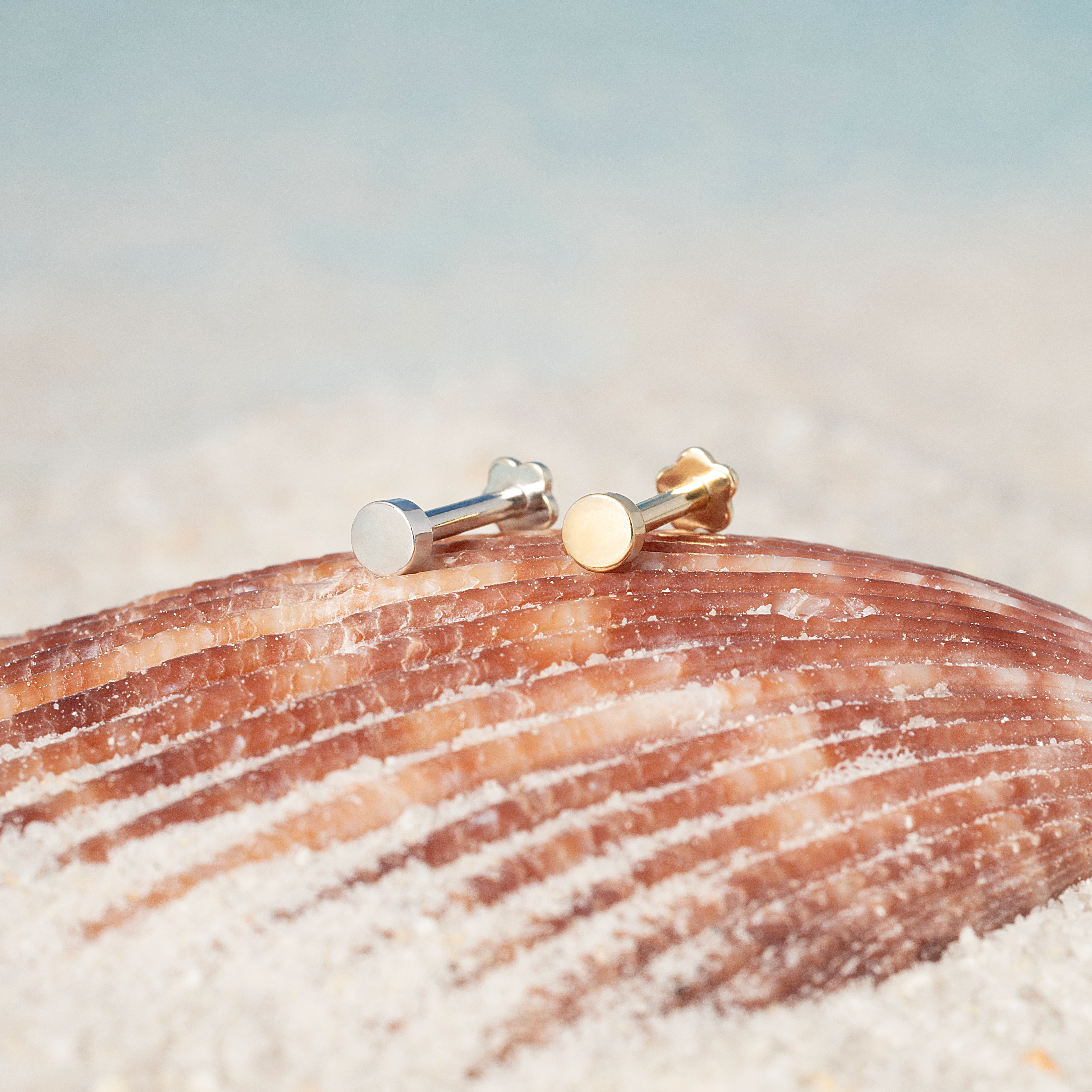 14K Solid Gold Mini Button Flatback Earring