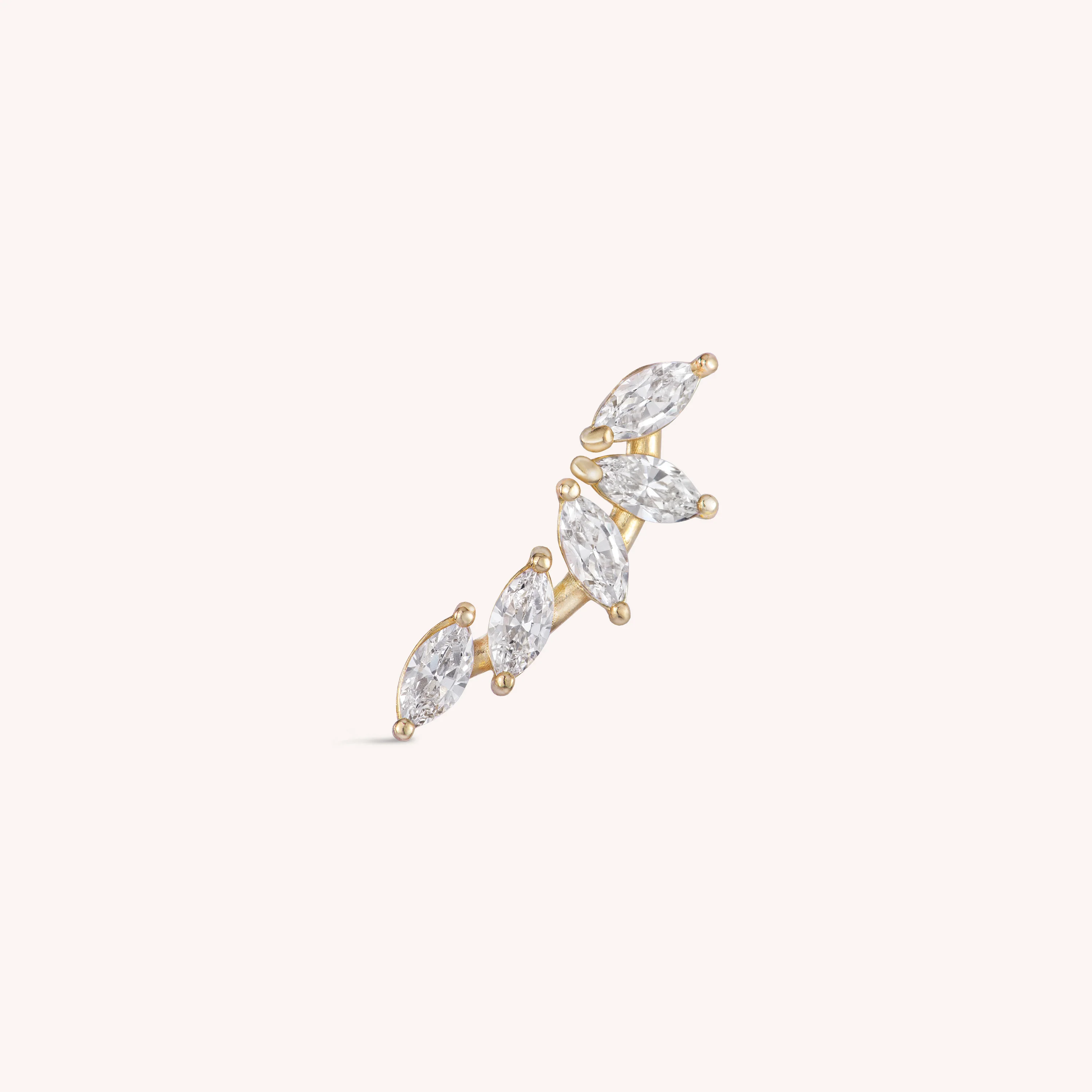 14K Solid Gold Cluster Marquise Flatback Earring