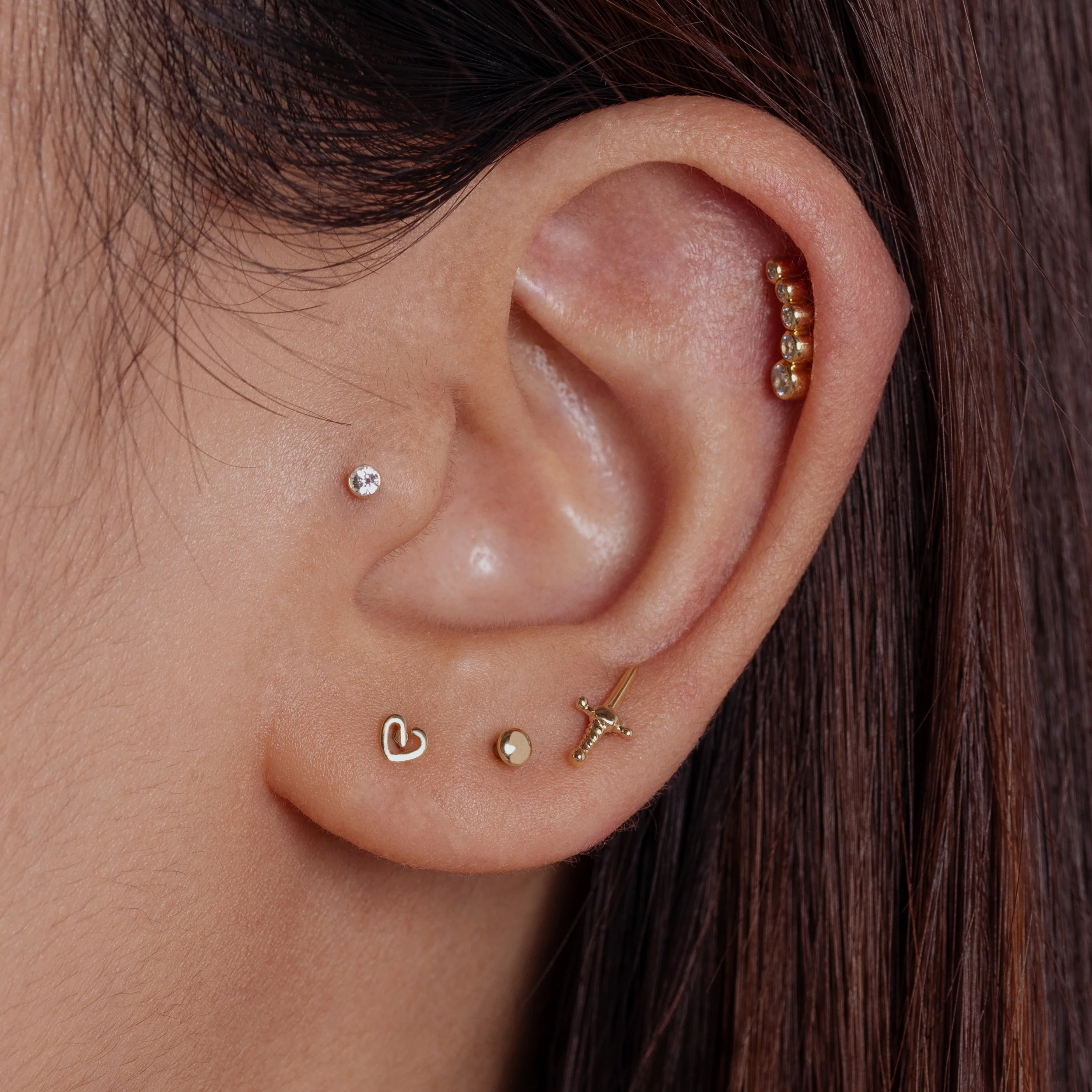 14K Solid Gold Playful Heart Internal Threaded Labret Earring