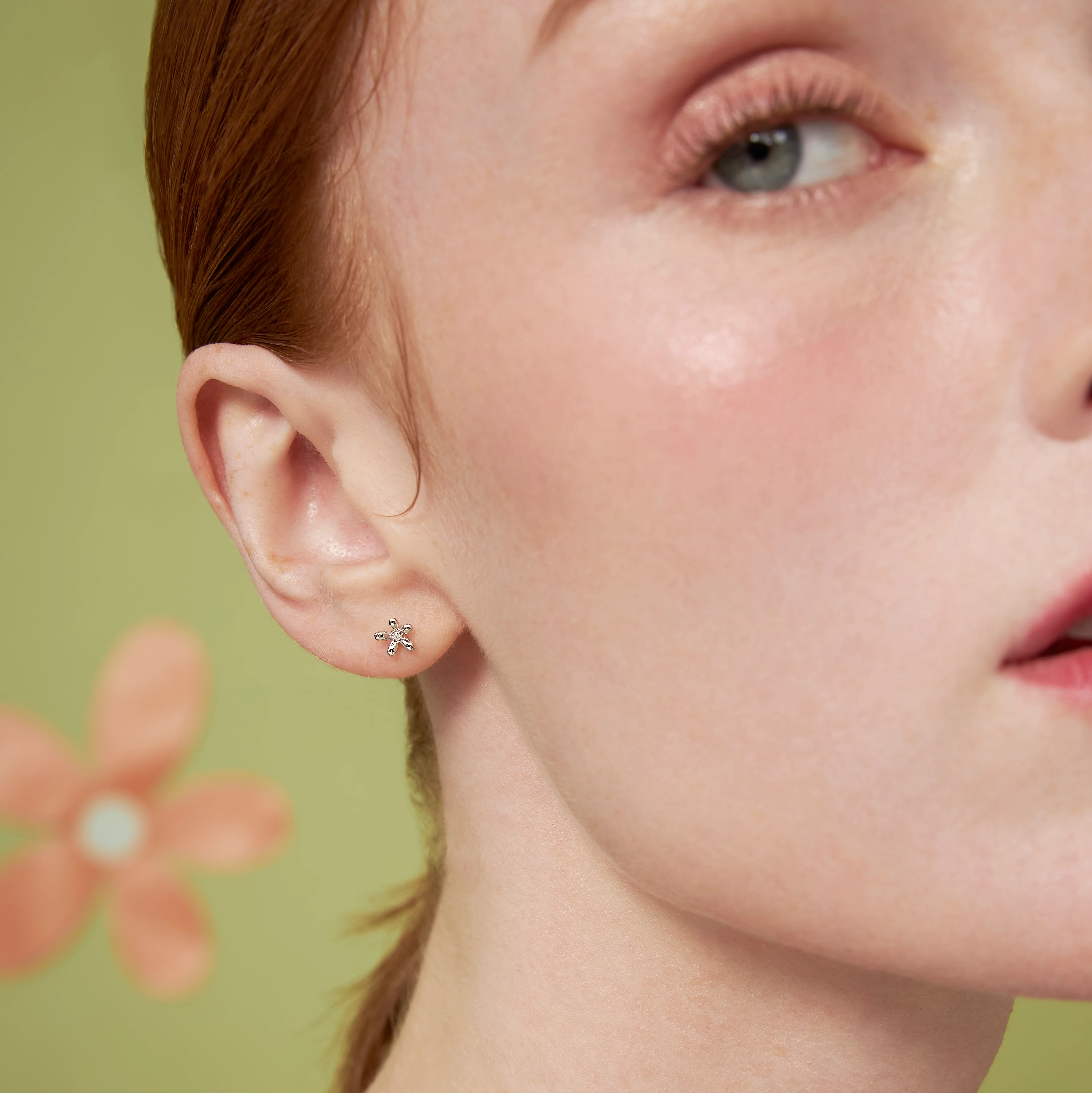 14K Solid Gold Floraison Diamond Stud Earrings