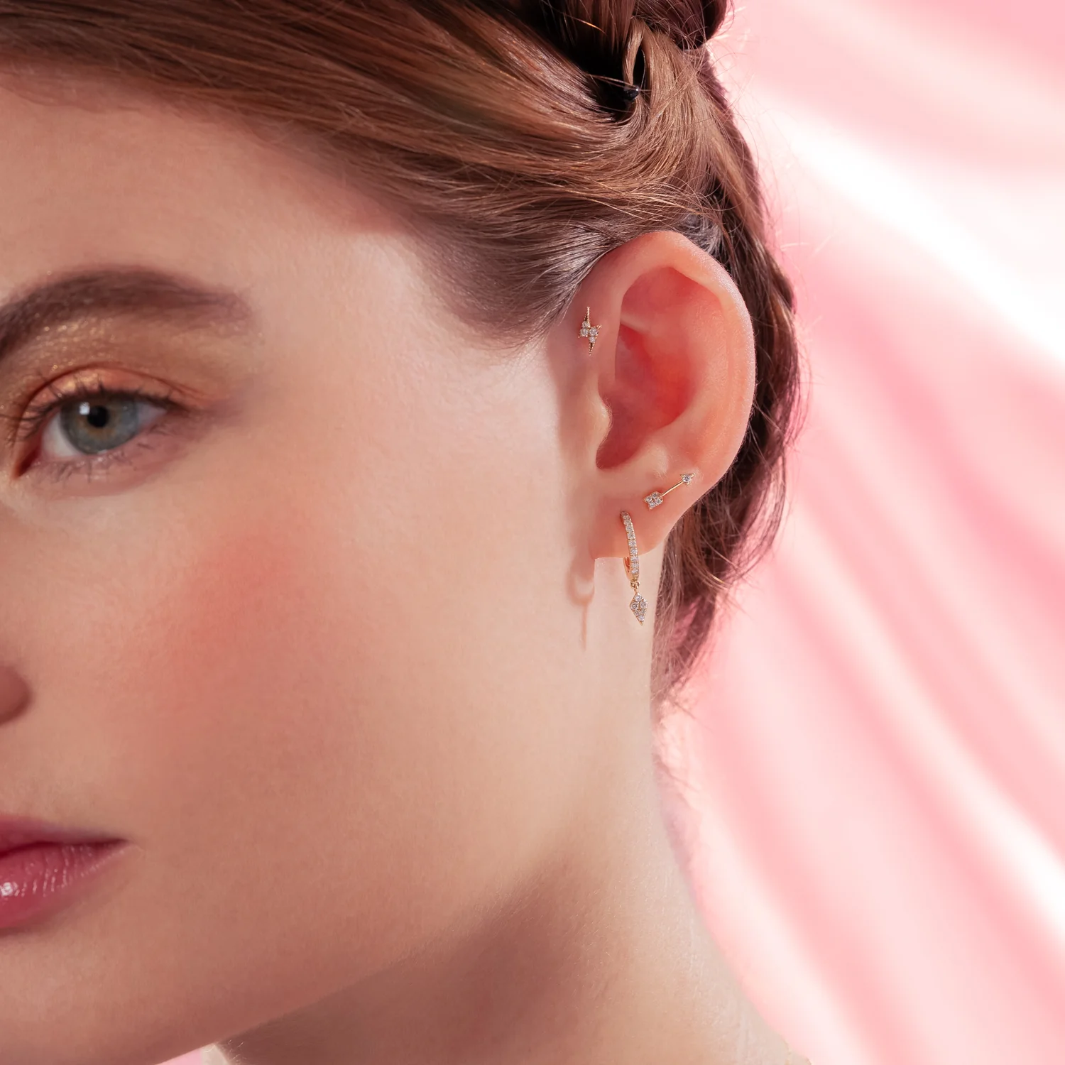 14K Solid Gold Diamond Little Thunder Flatback Earrings