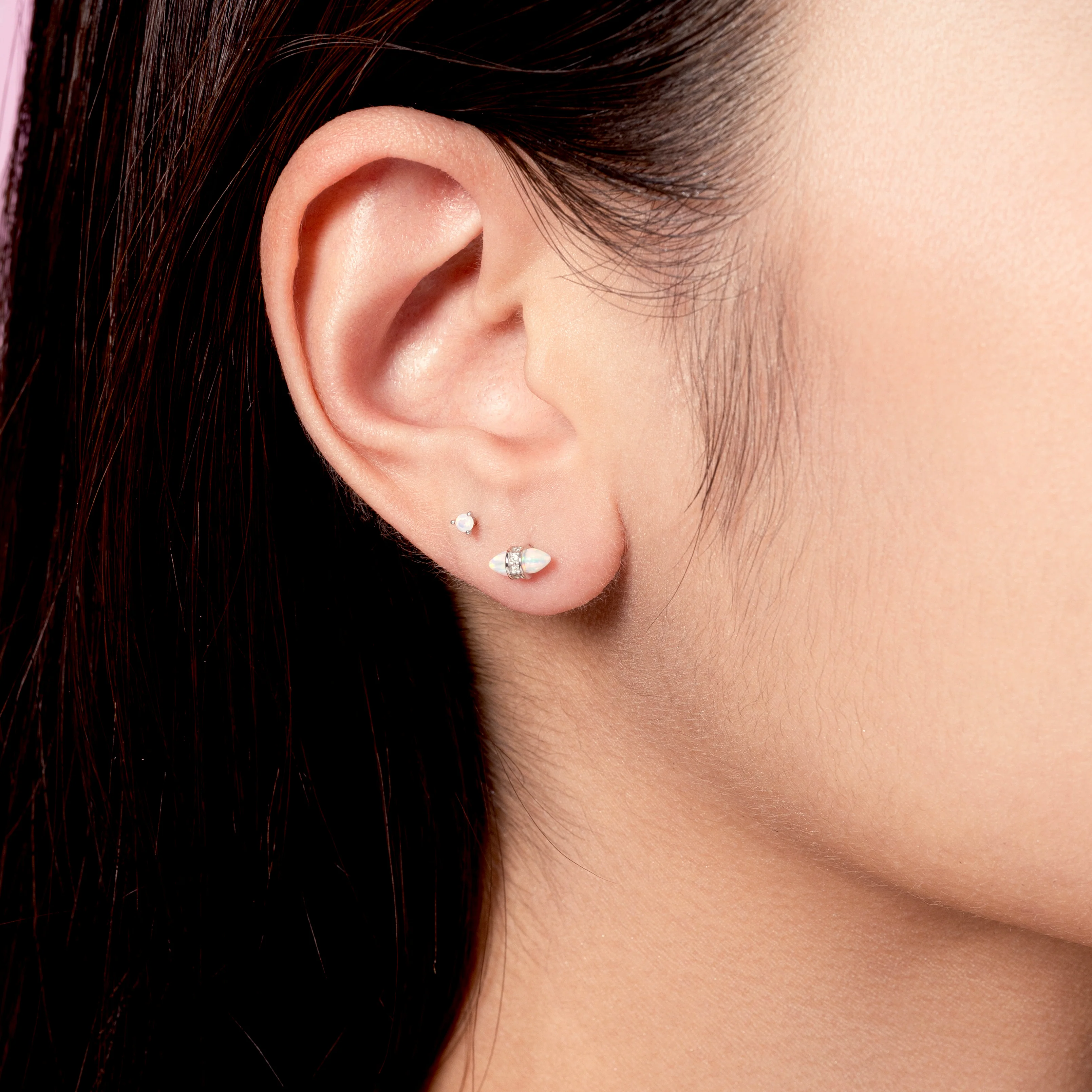 14K Solid Gold Baby Pink Opal Flatback Earring