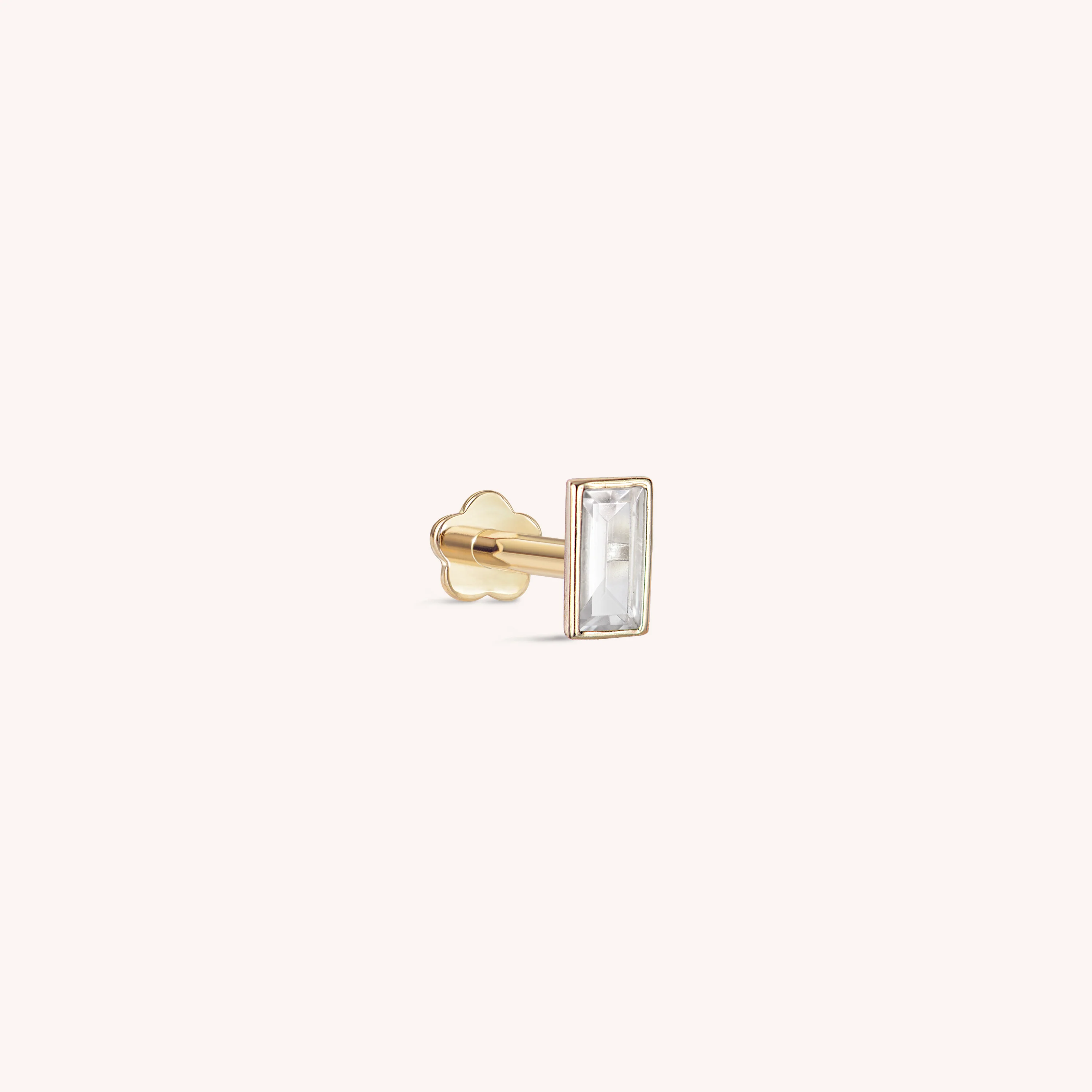 14K Solid Gold Baguette Bezel Flatback Earring