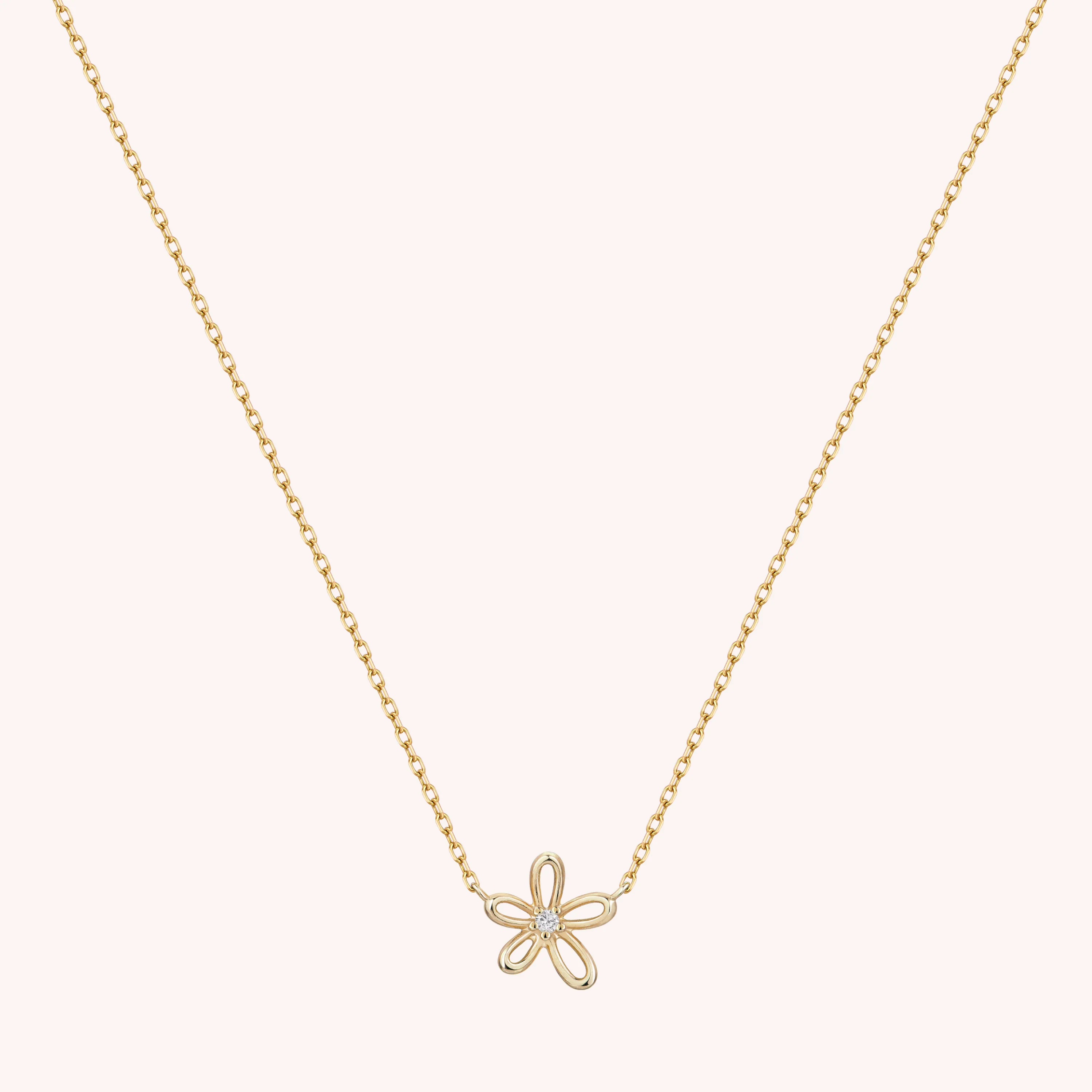 14K Solid Gold Floraison Halo Diamond Necklace