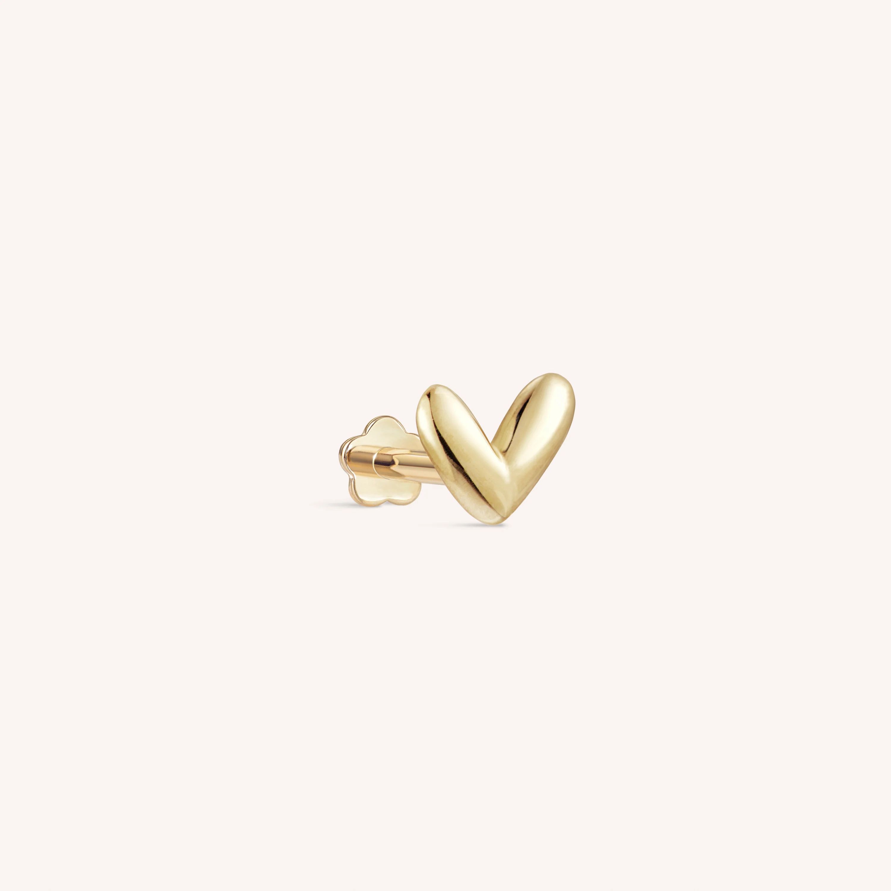 14K Solid Gold SweetHeart Flatback Earring