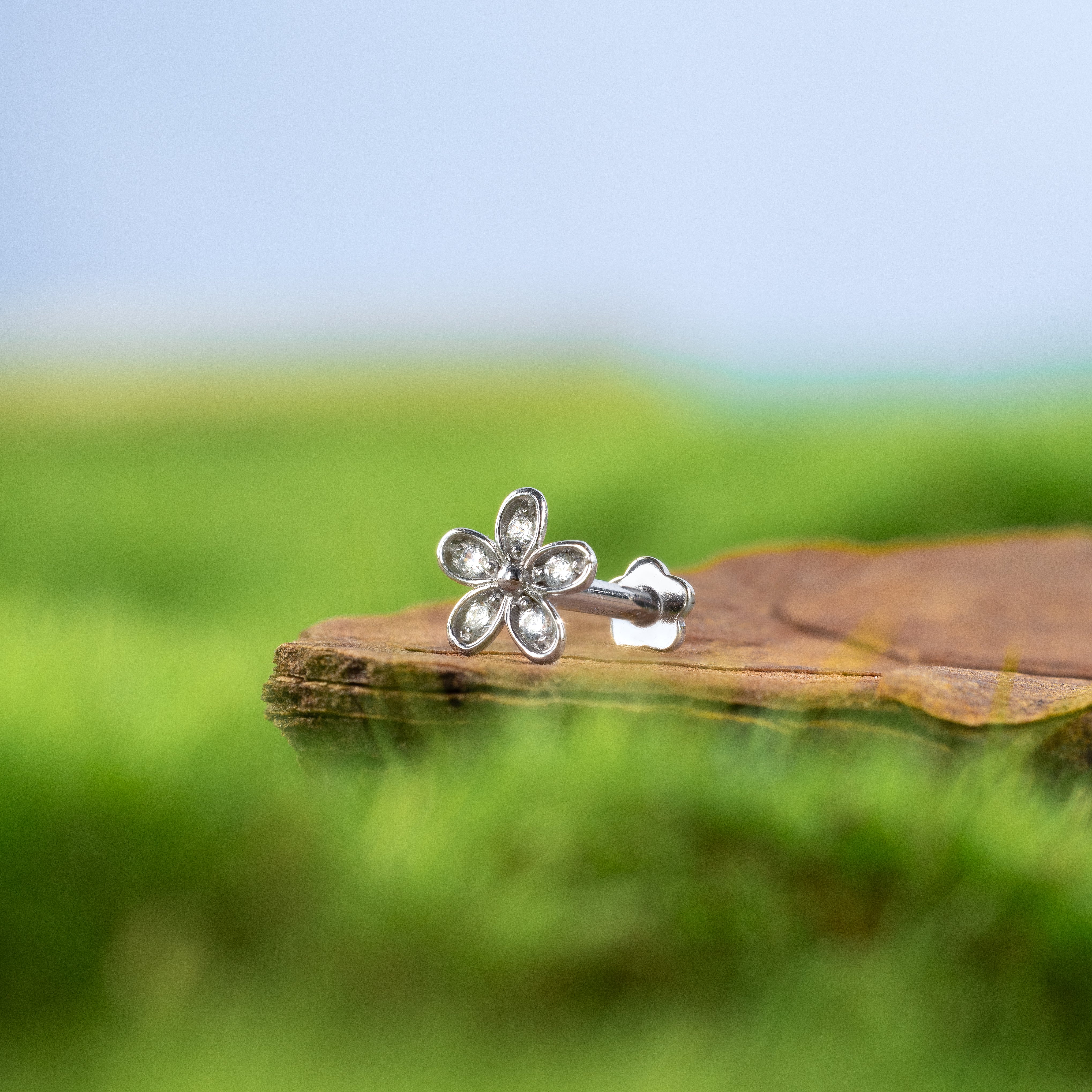 14K Solid Gold Daisy Flower Flatback Earring