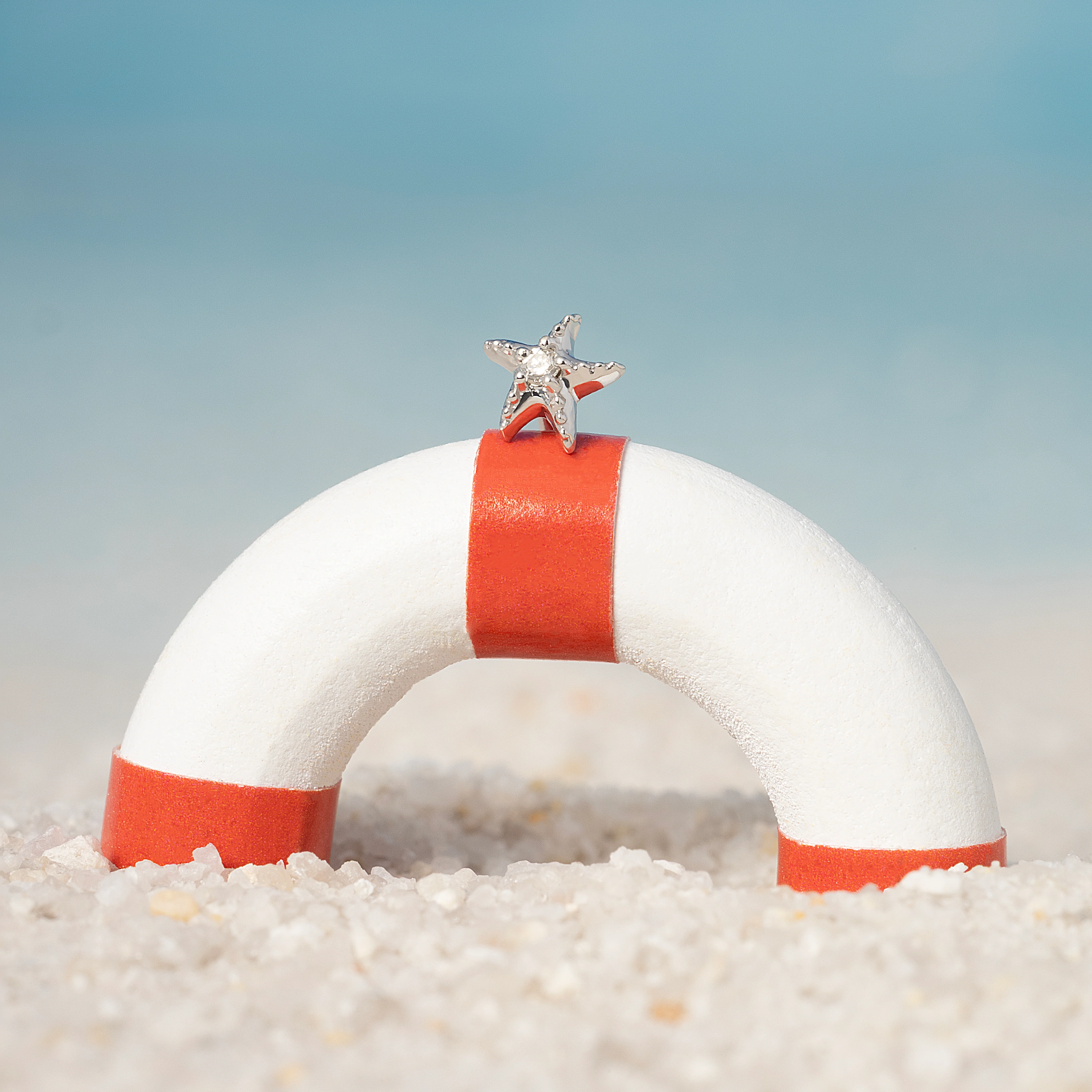 14K Solid Gold Mini Starfish Diamond Flatback Earring