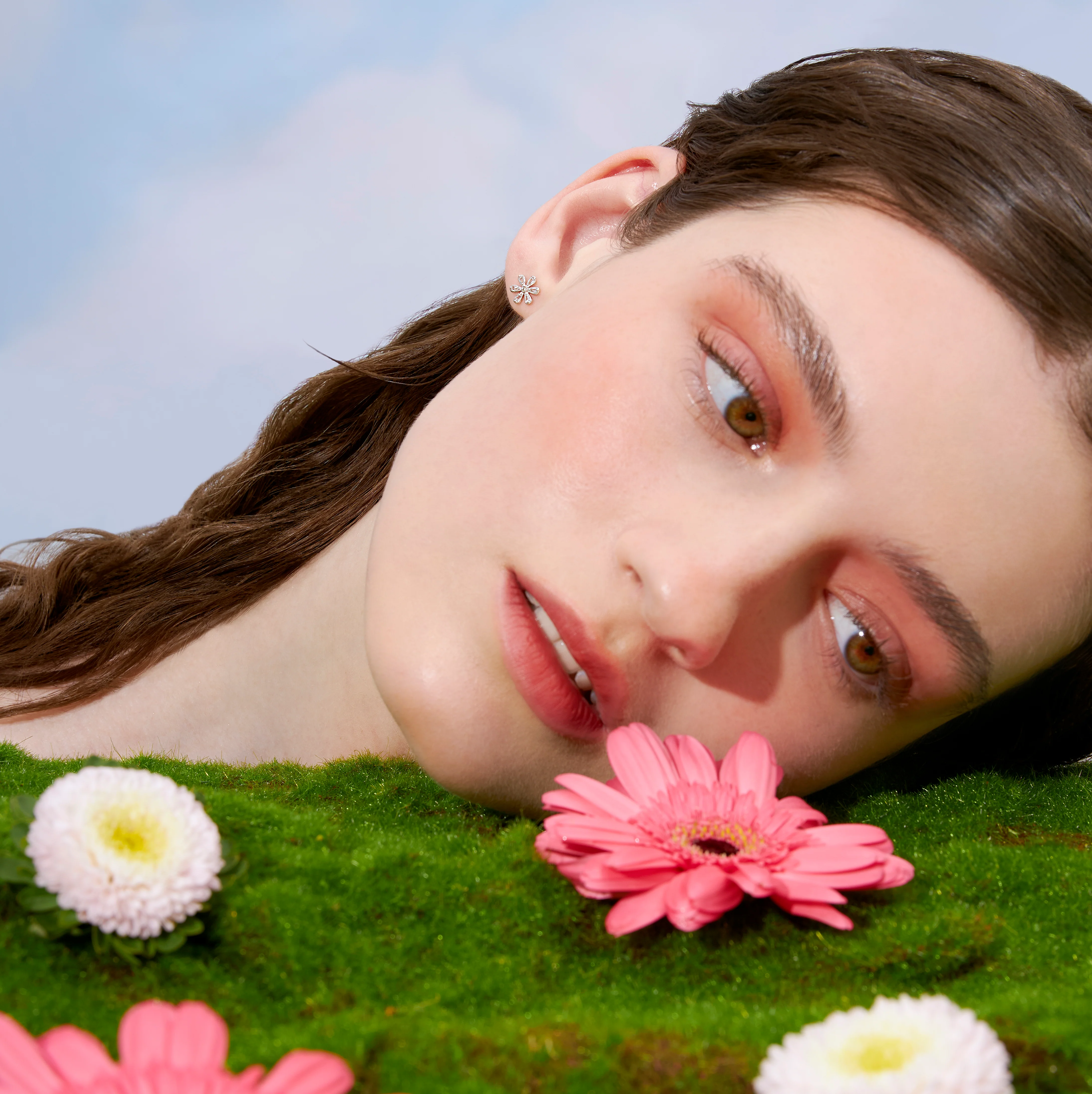 14K Solid Gold Gardenia Flower Flatback Earring