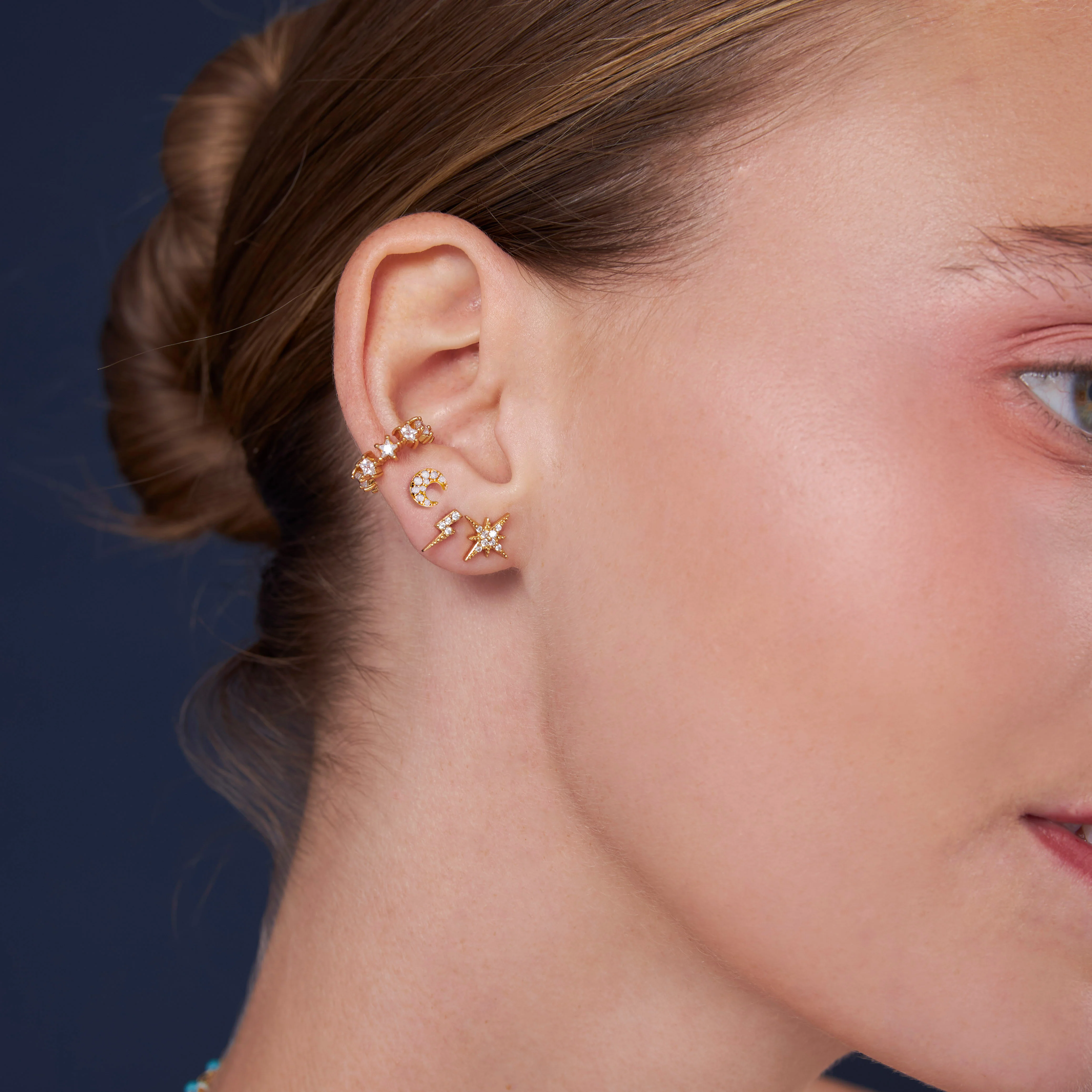 Pave Crescent Moon Flatback Earring