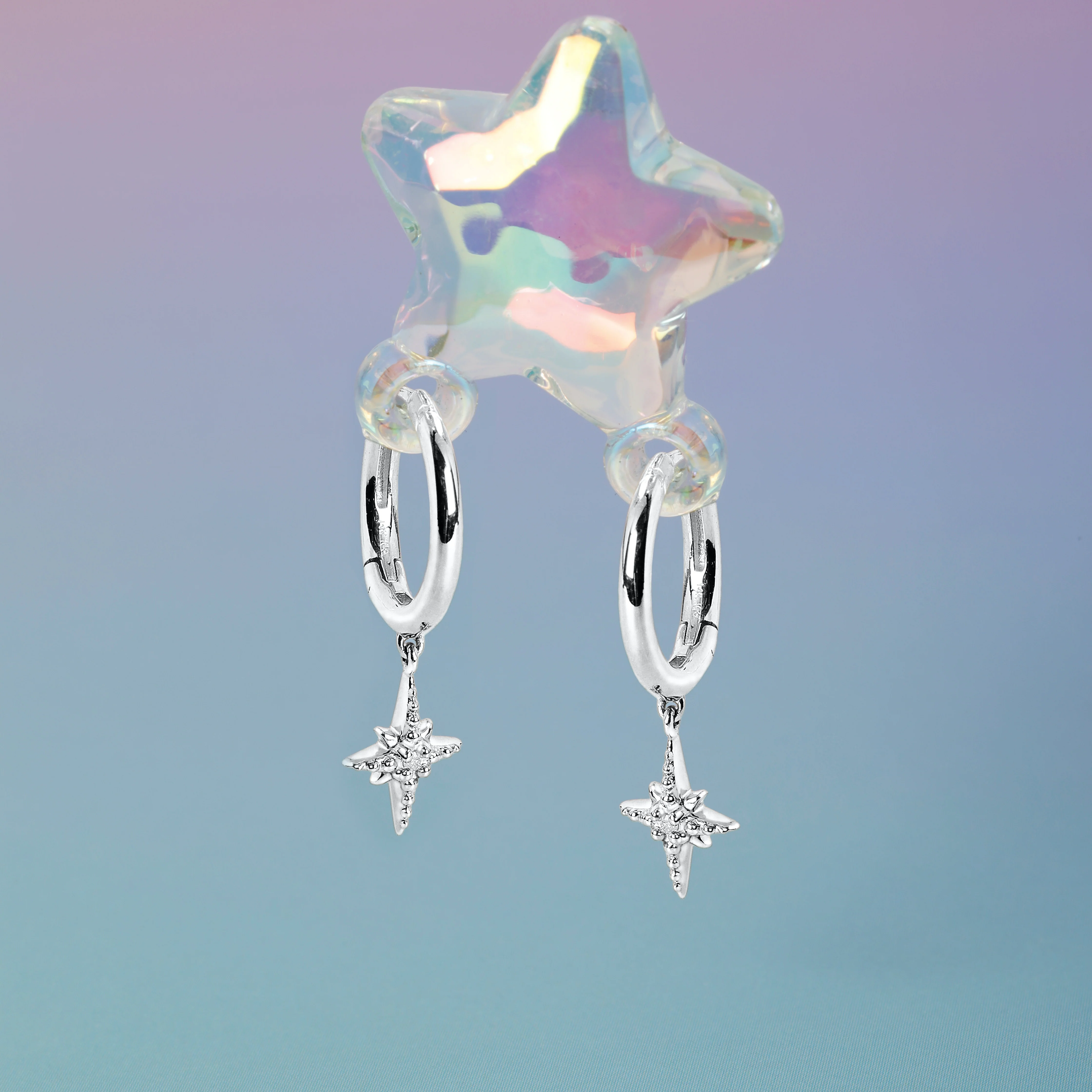 14K Solid Gold Interstellar Diamond Hoop Earrings