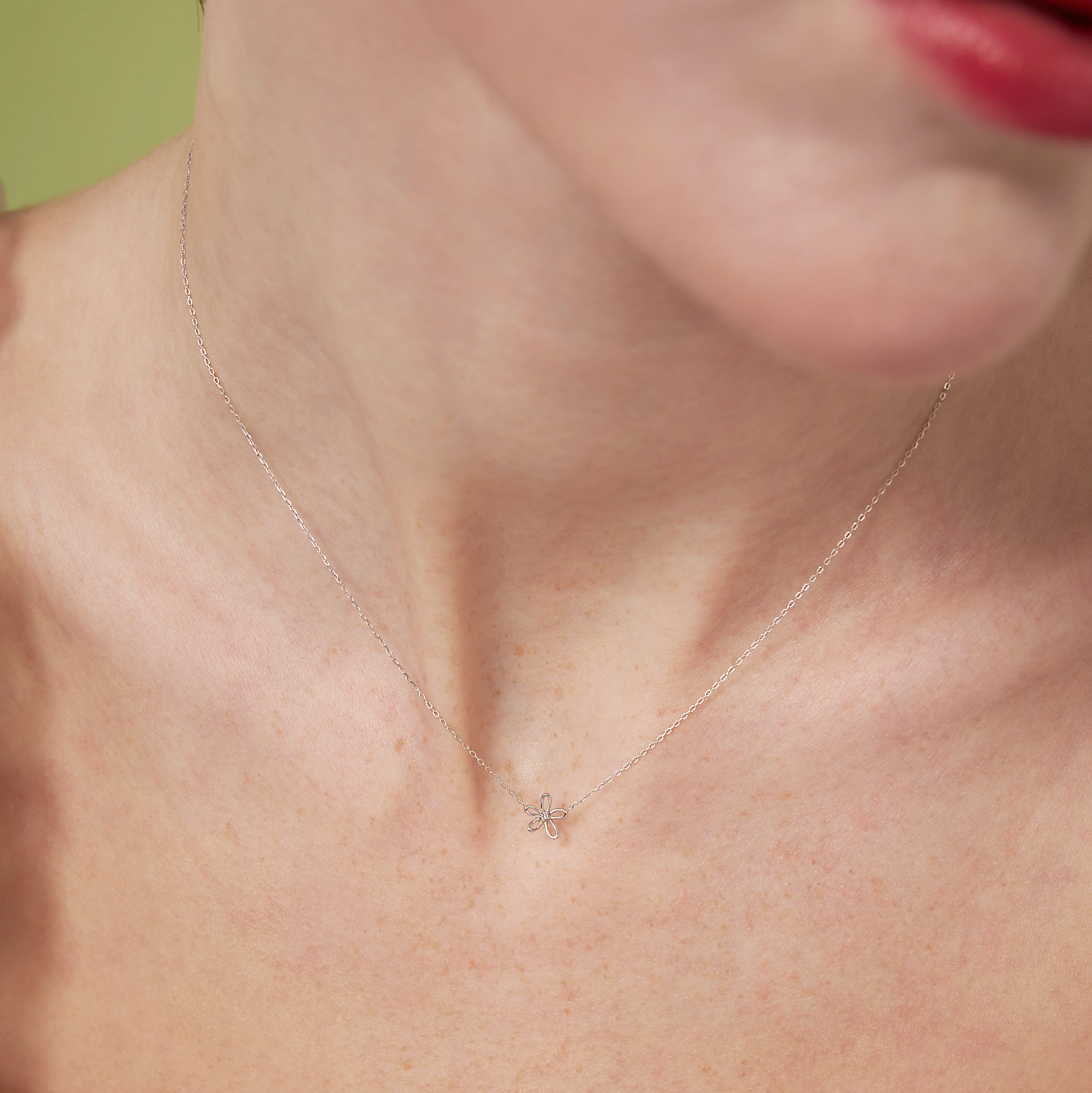 14K Solid Gold Floraison Halo Diamond Necklace