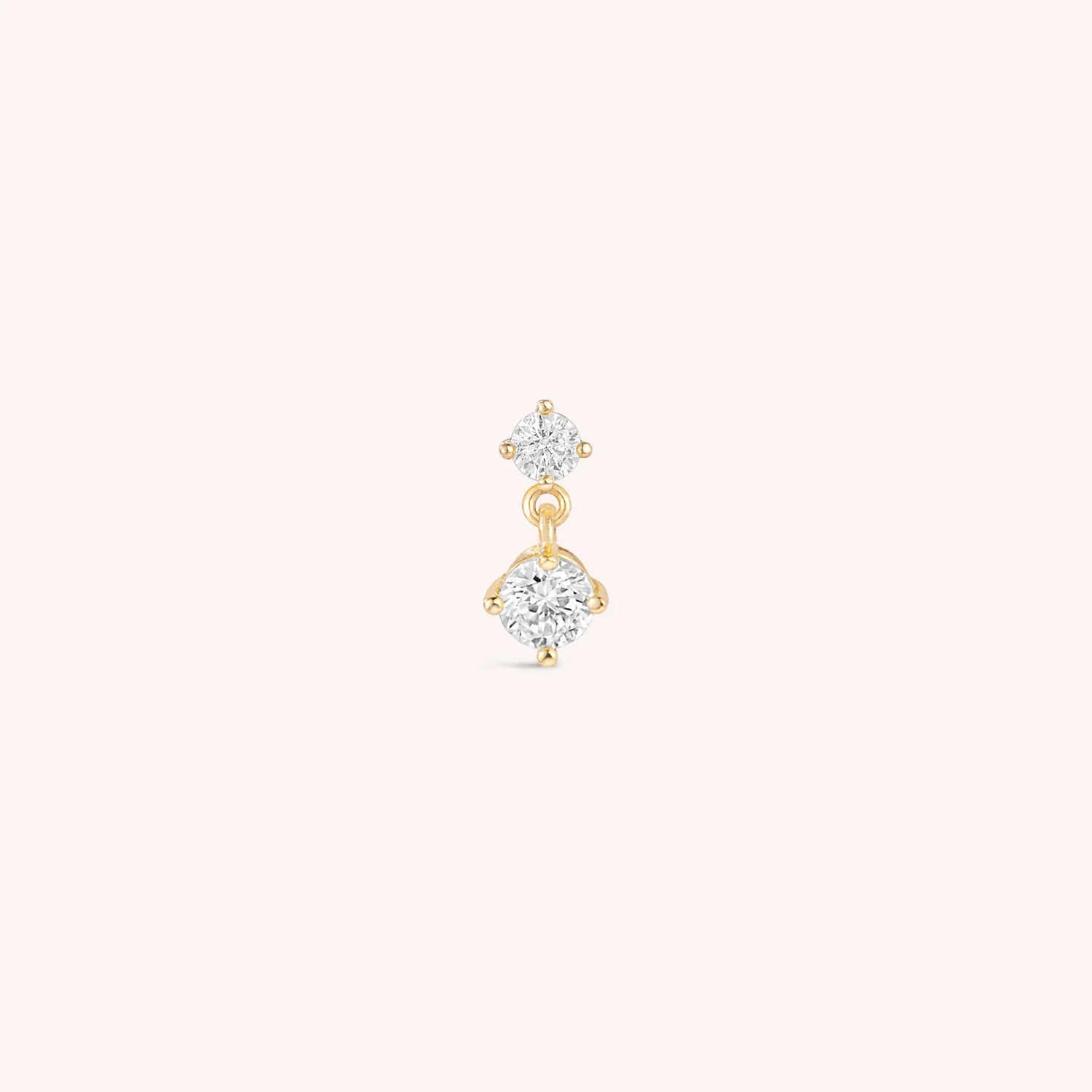 14K Solid Gold Dangle CZ Flatback Earring
