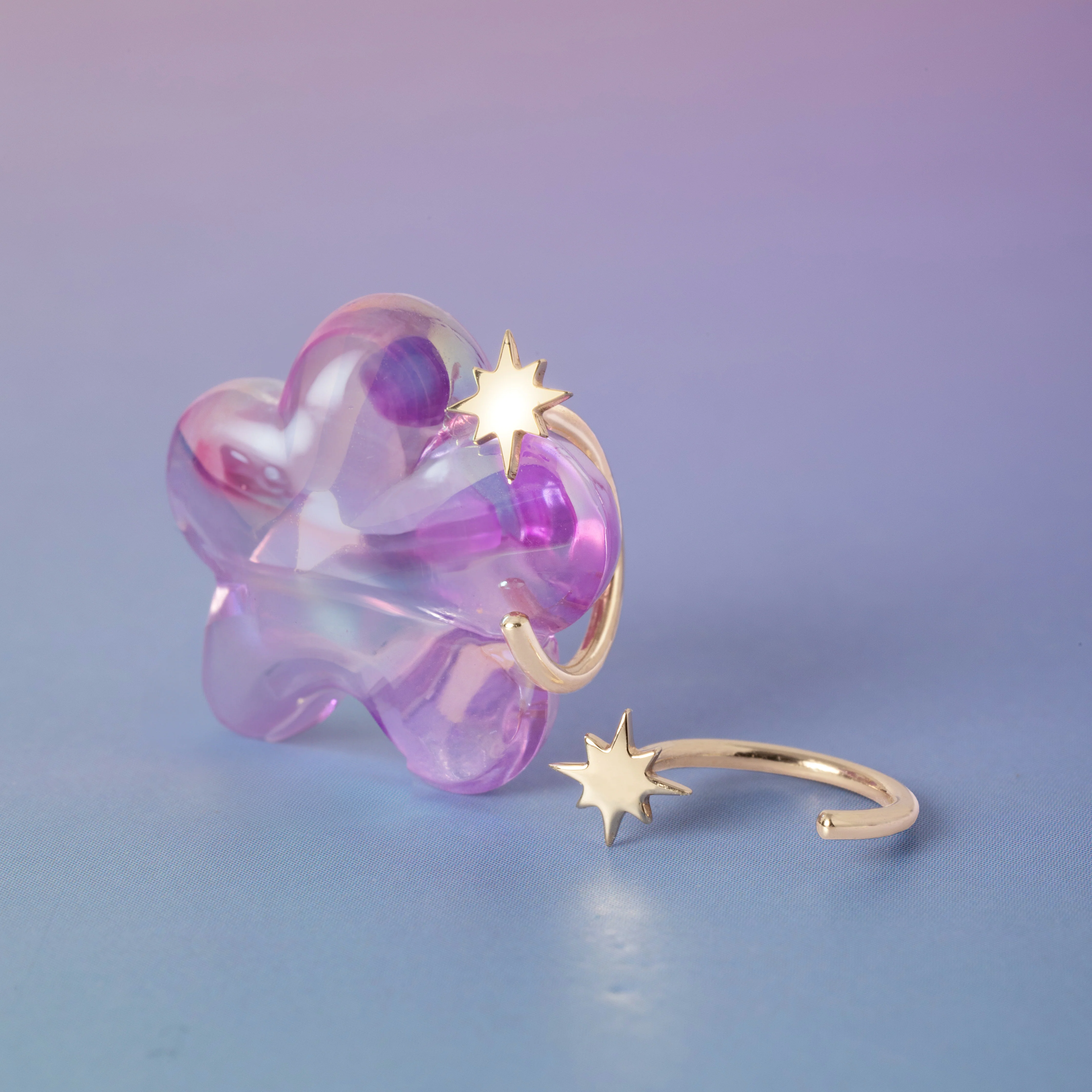 14K Solid Gold Interstellar Open Huggie Earrings