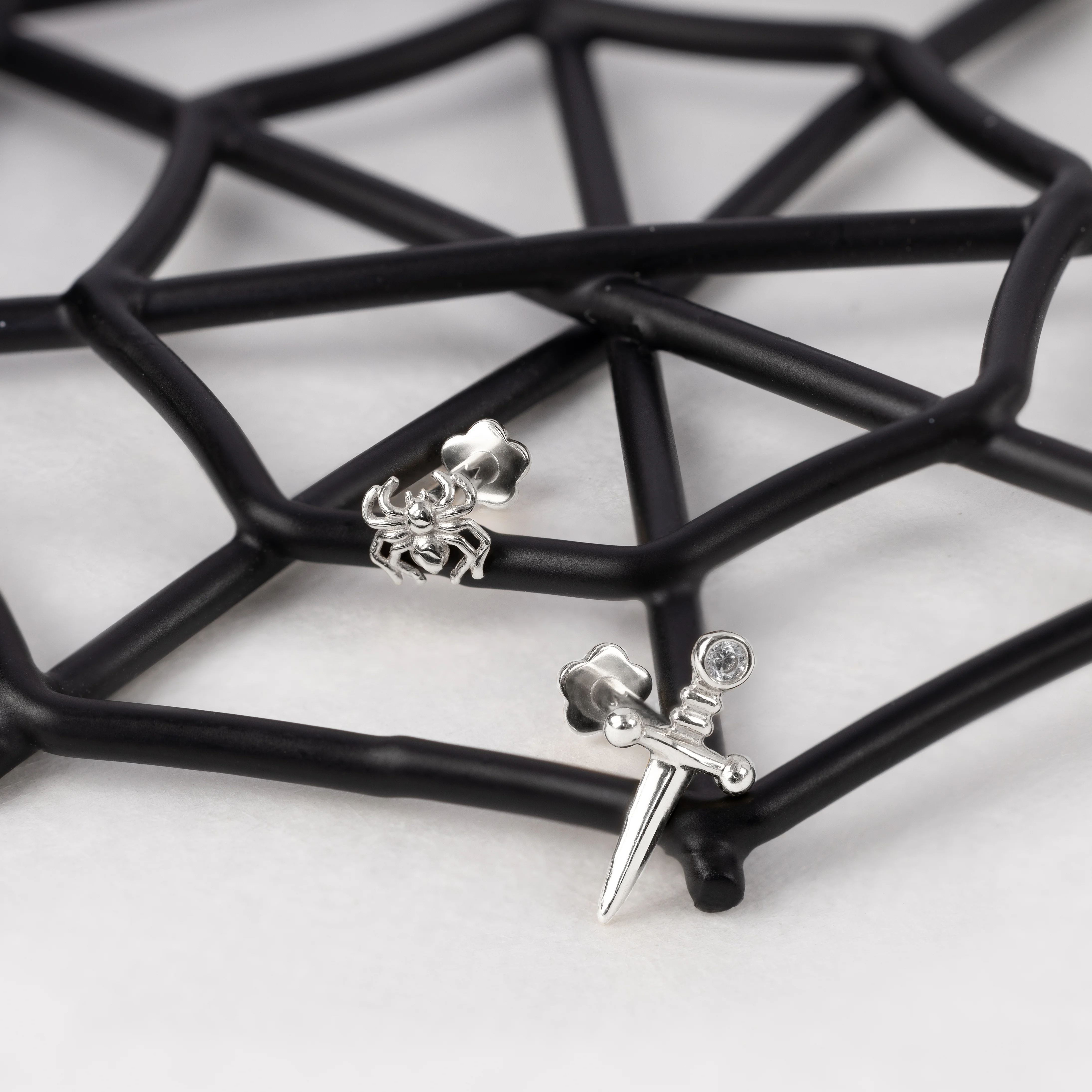 14K Solid Gold Sword CZ Flatback Earring