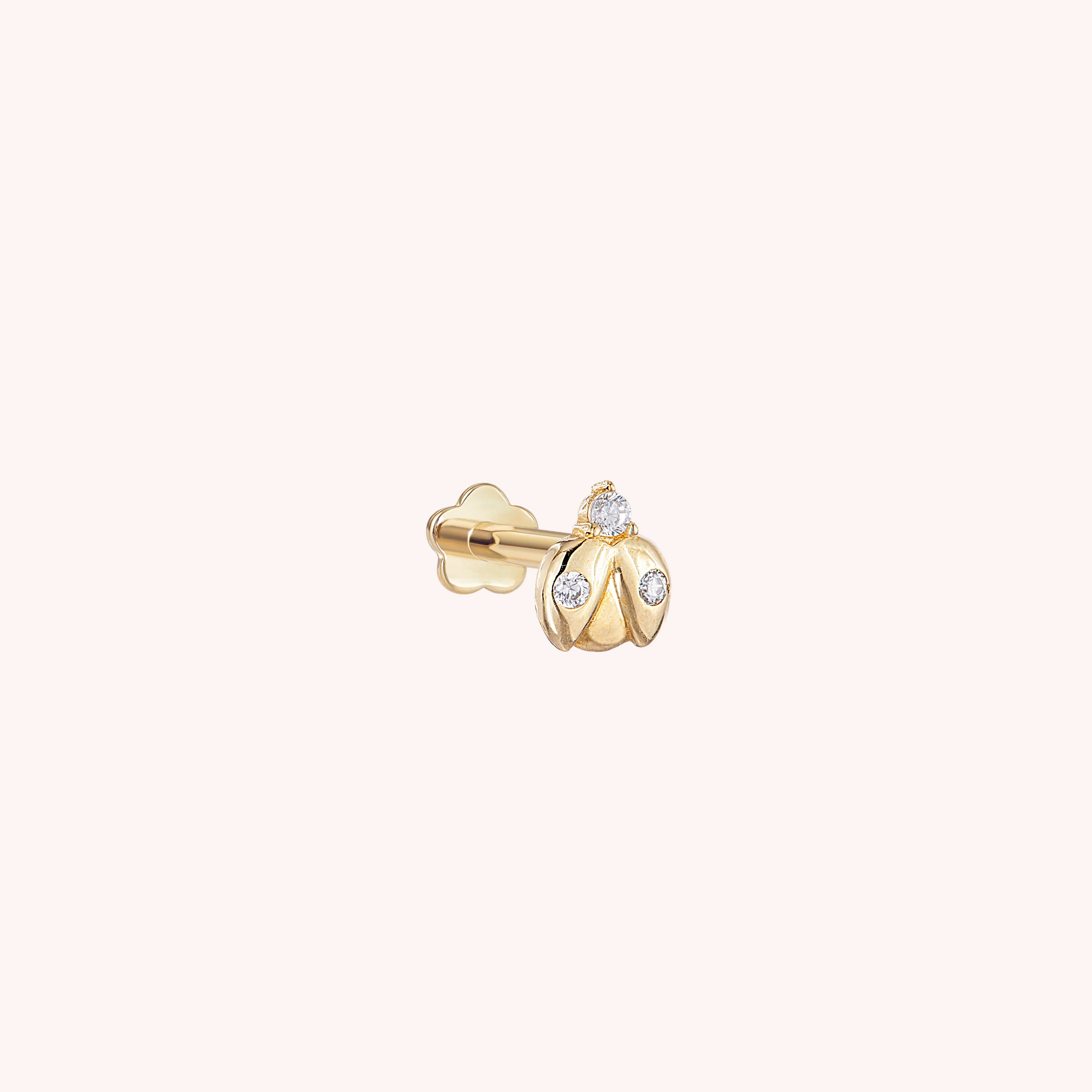 14K Solid Gold Ladybug Flatback Earring