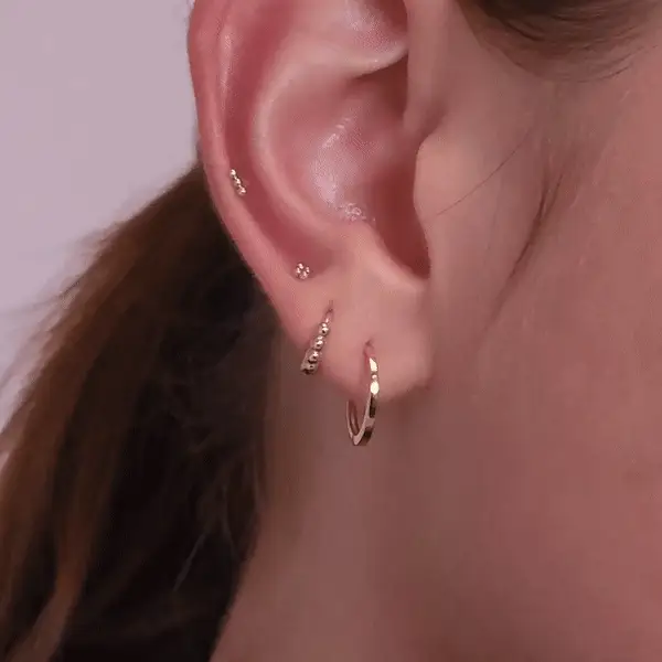 14K Solid Gold Mini Triple Bubble Bar Flatback Earring