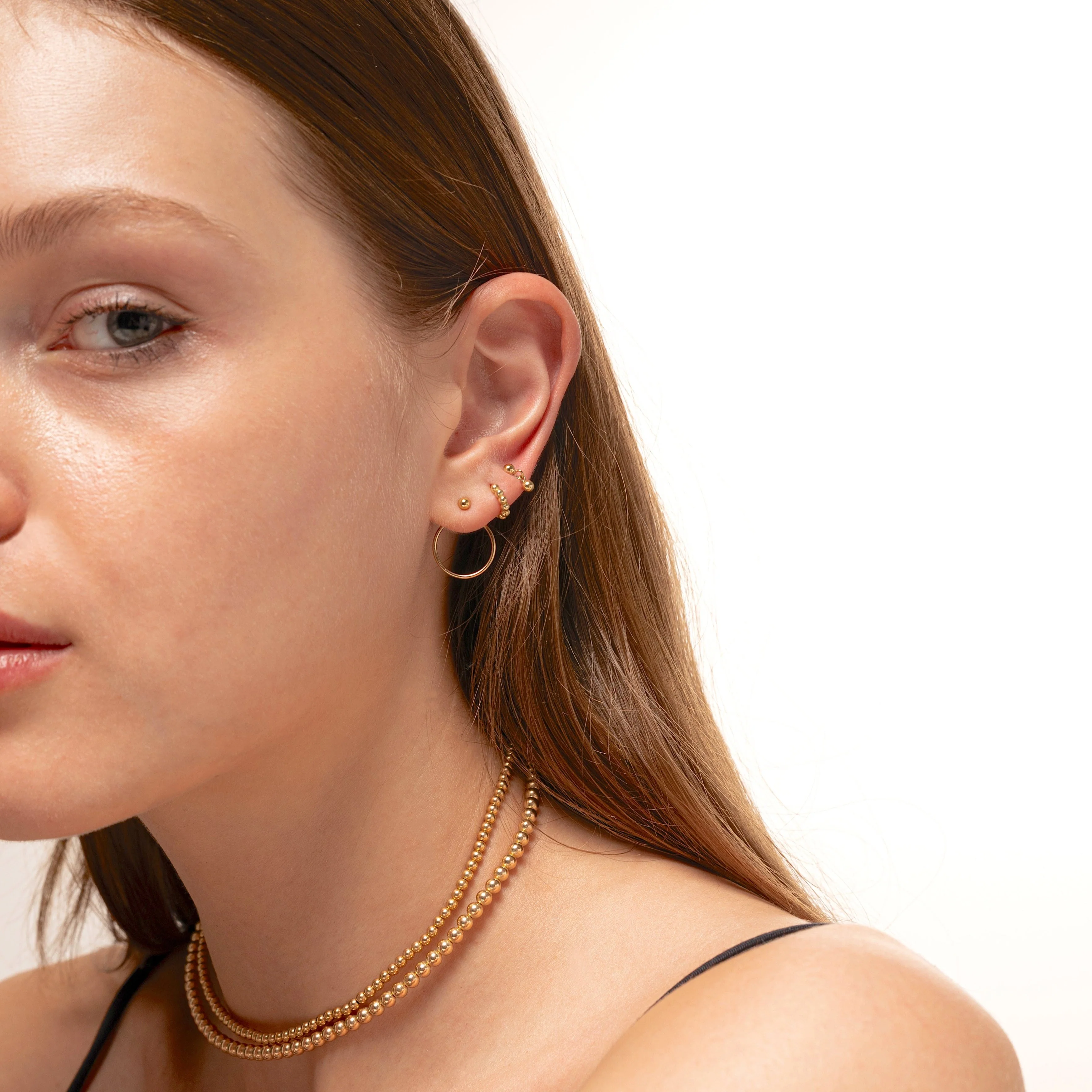 14K Solid Gold Bubble Tiny Hoop Earring