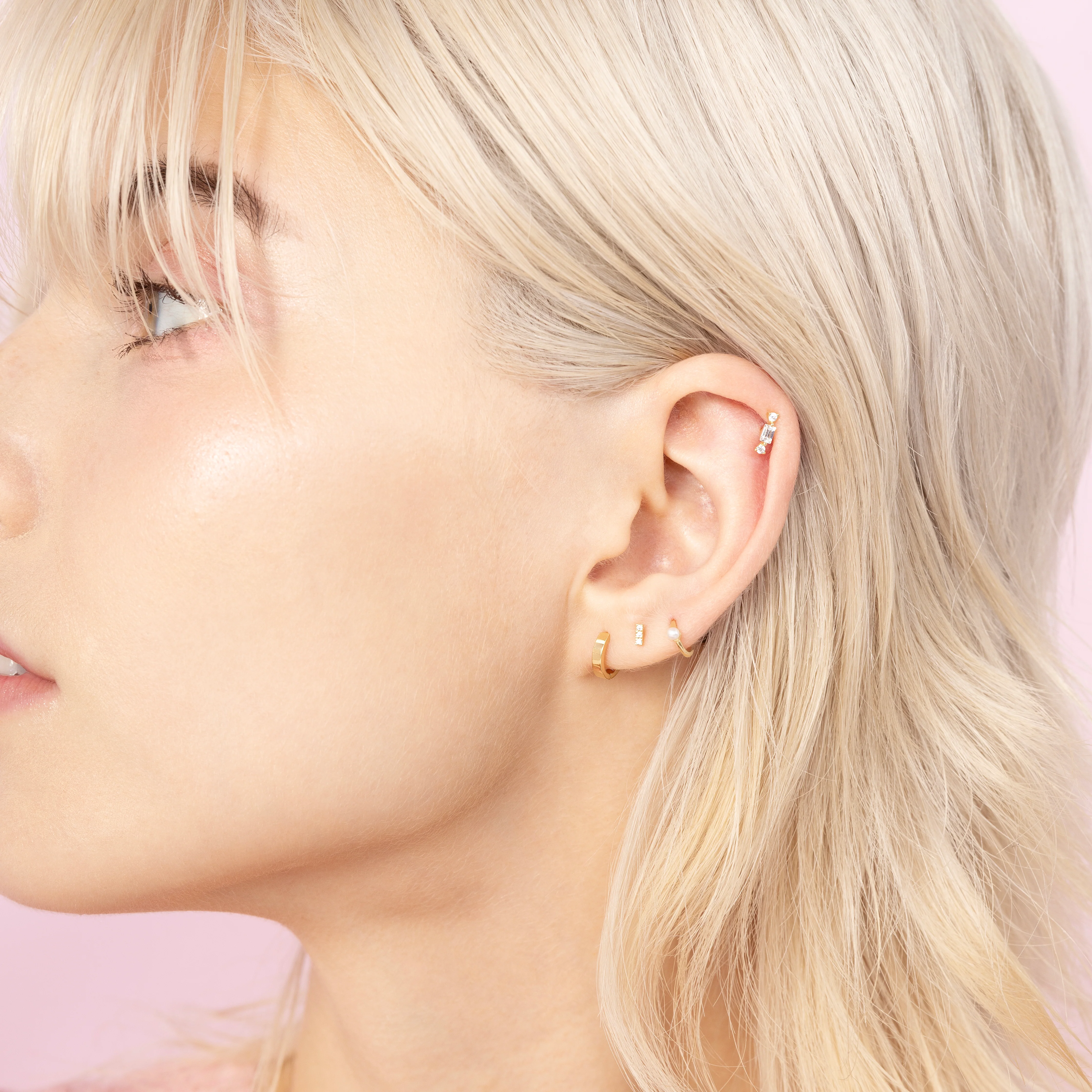 14K Solid Gold Mini Pearl Clicker Hoop 5mm