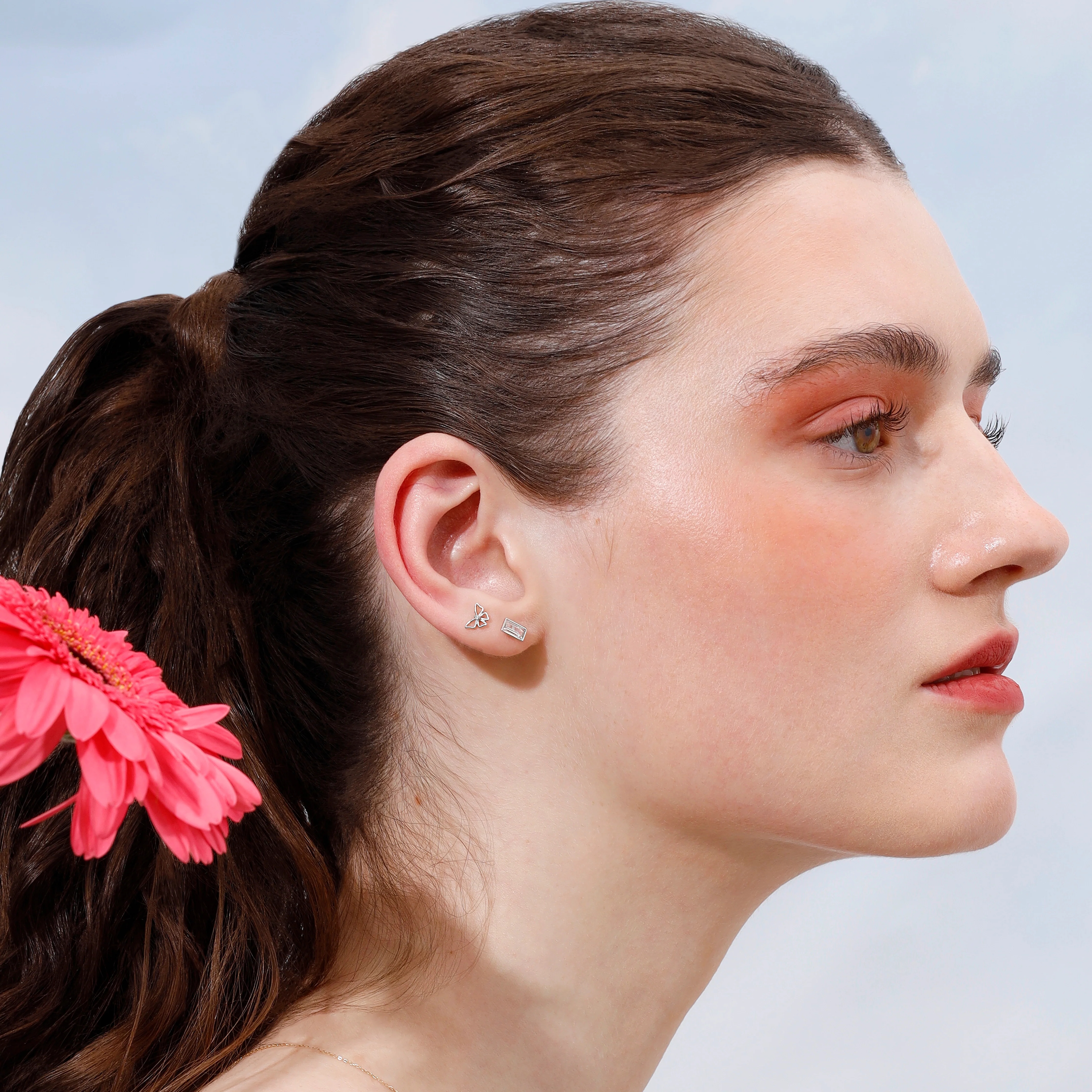 14K Solid Gold Halo Butterfly Diamond Flatback