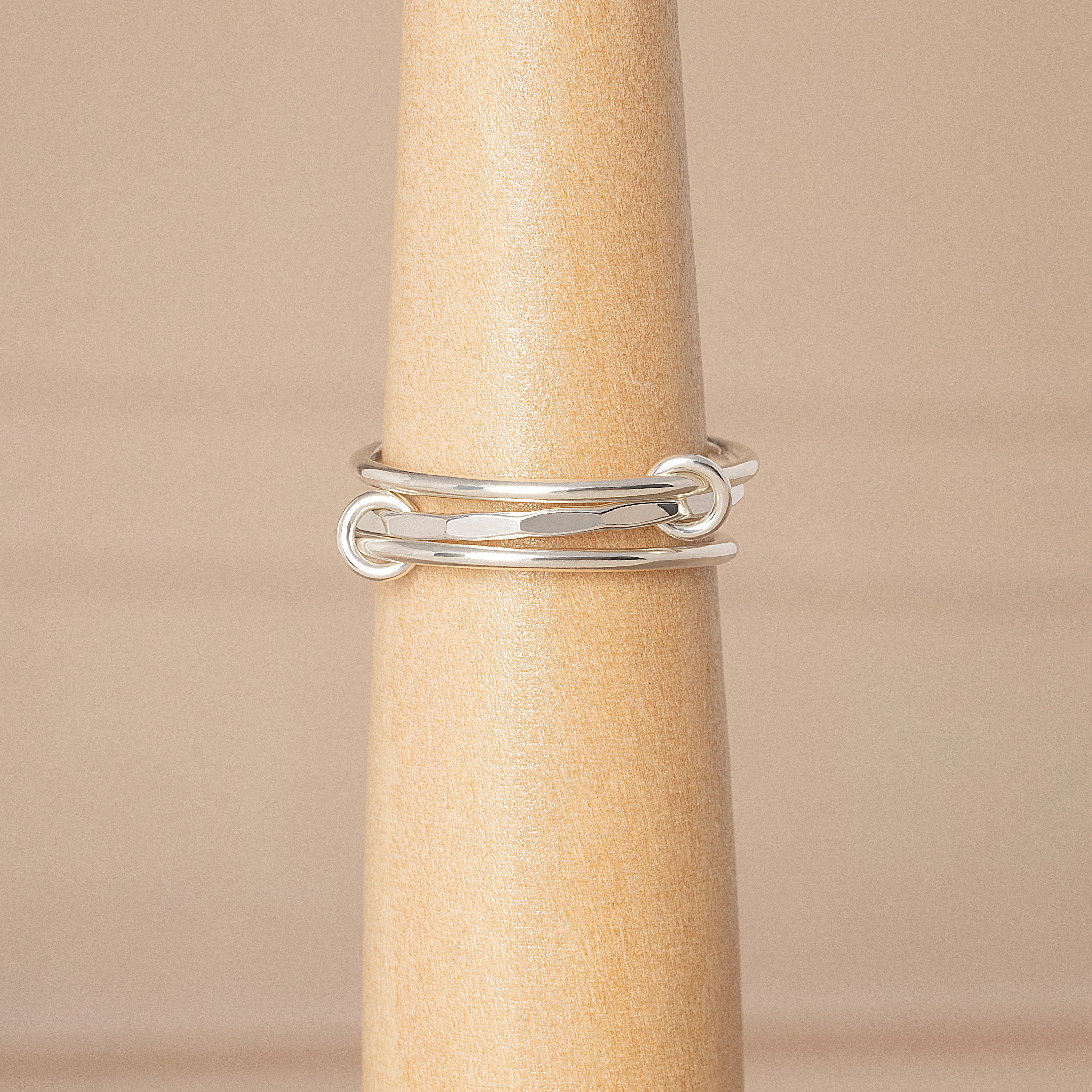 Hammered Minimal Linked Stacker Ring