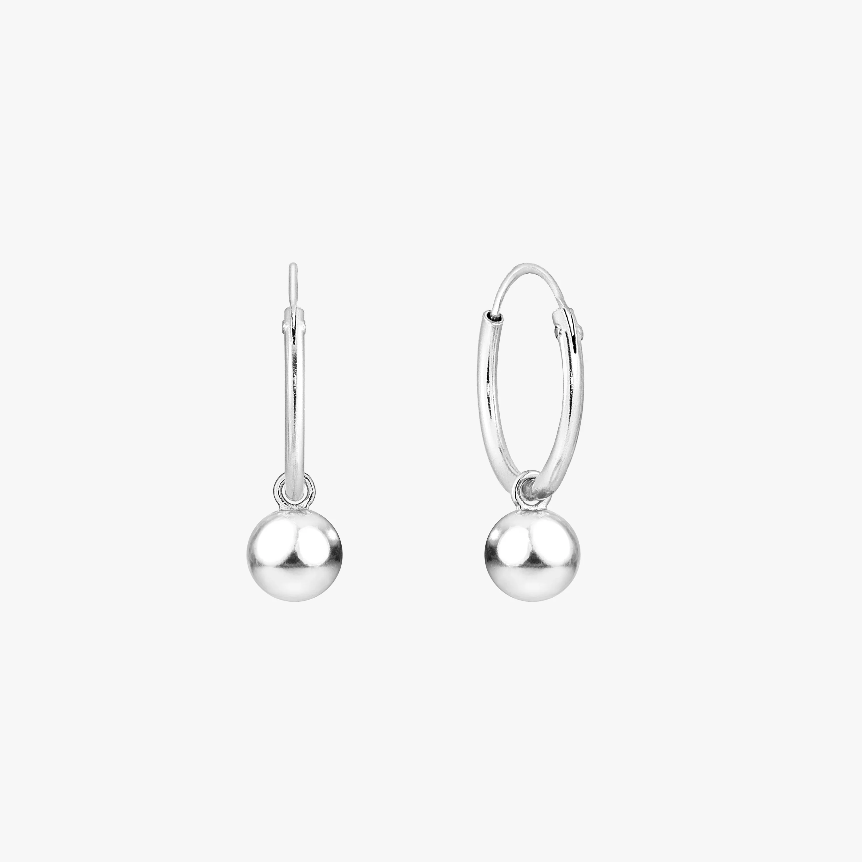 Silver Round Ball Hoop Earrings