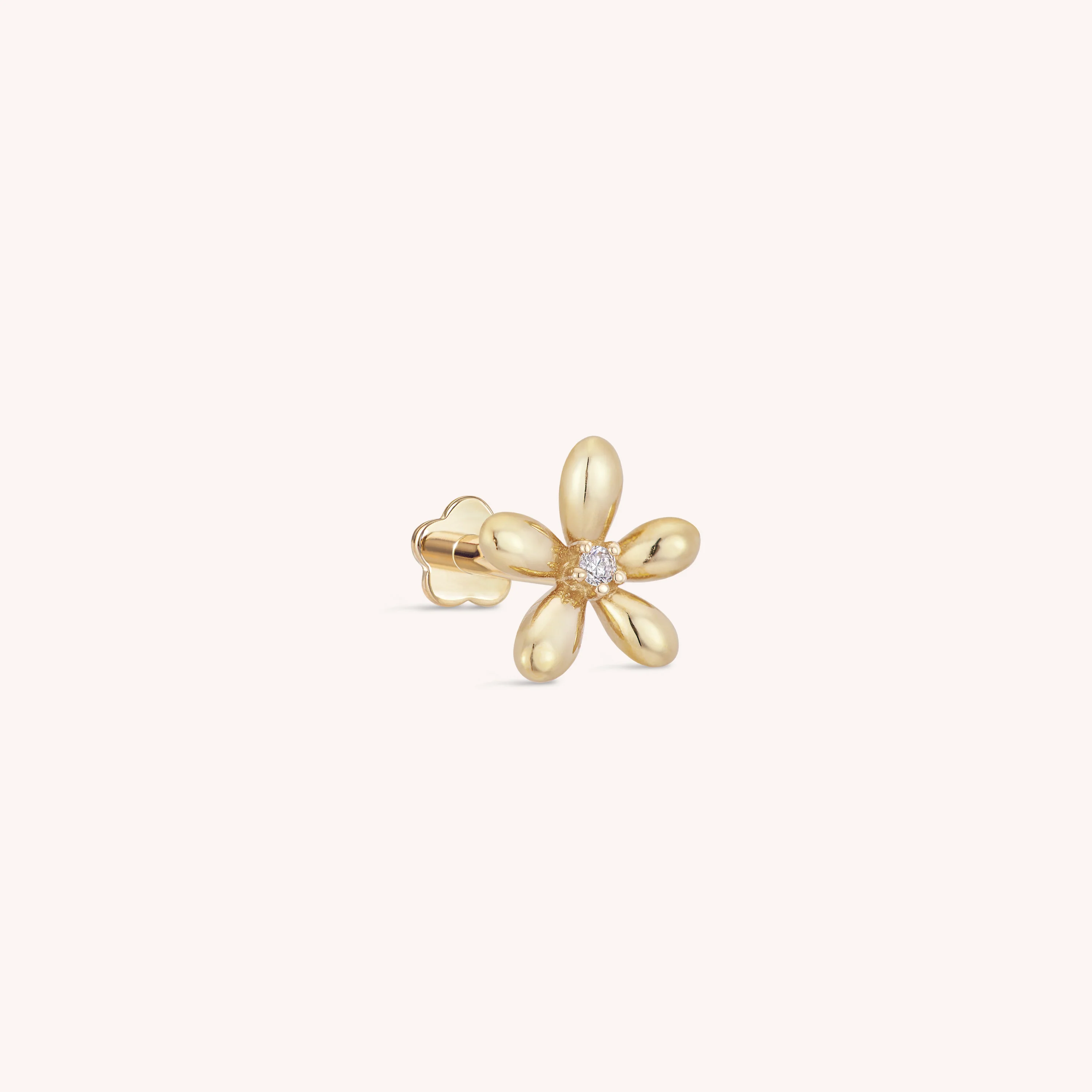 14K Solid Gold Floraison Diamond Flatback Earring