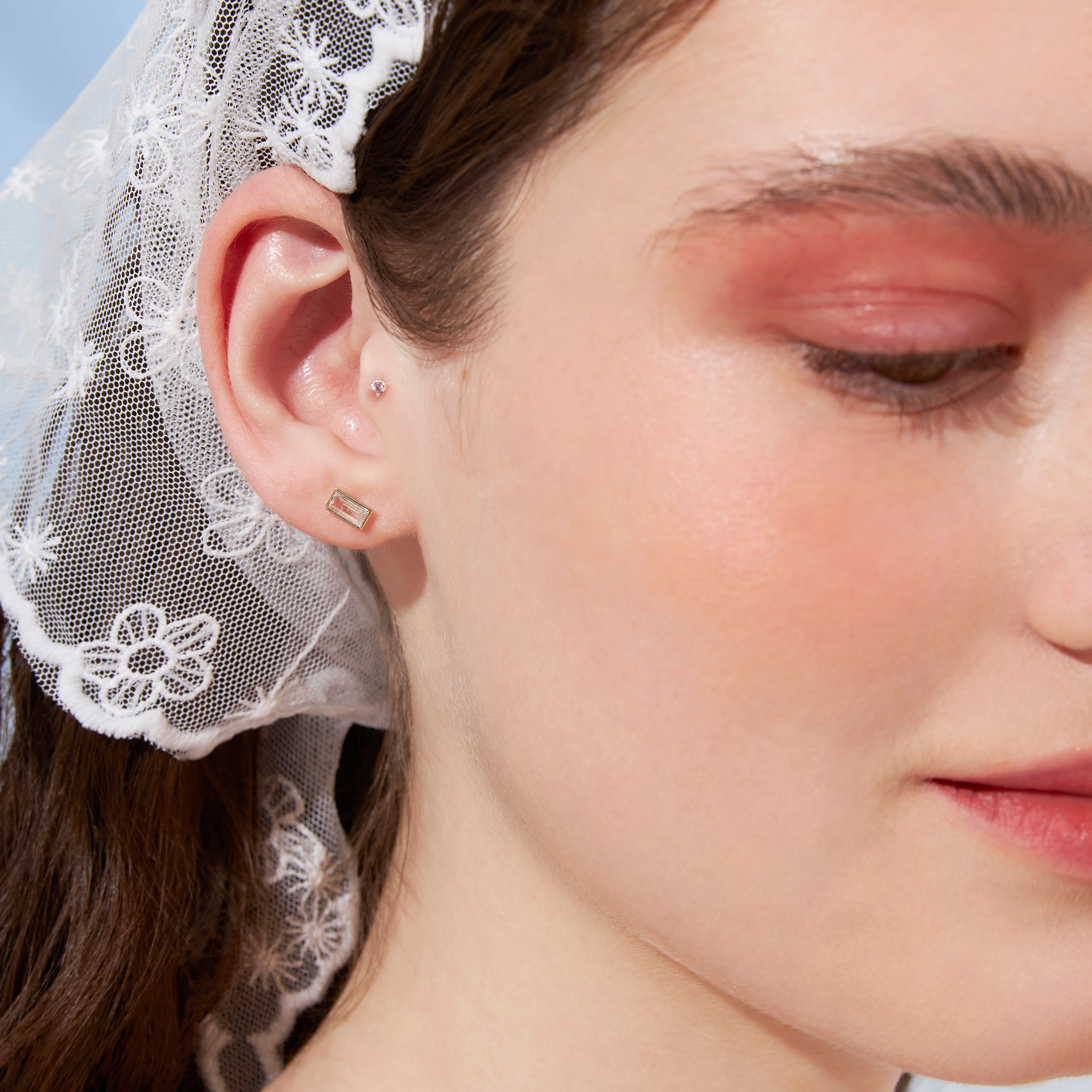 14K Solid Gold Baby Pink Sapphire Flatback Earring