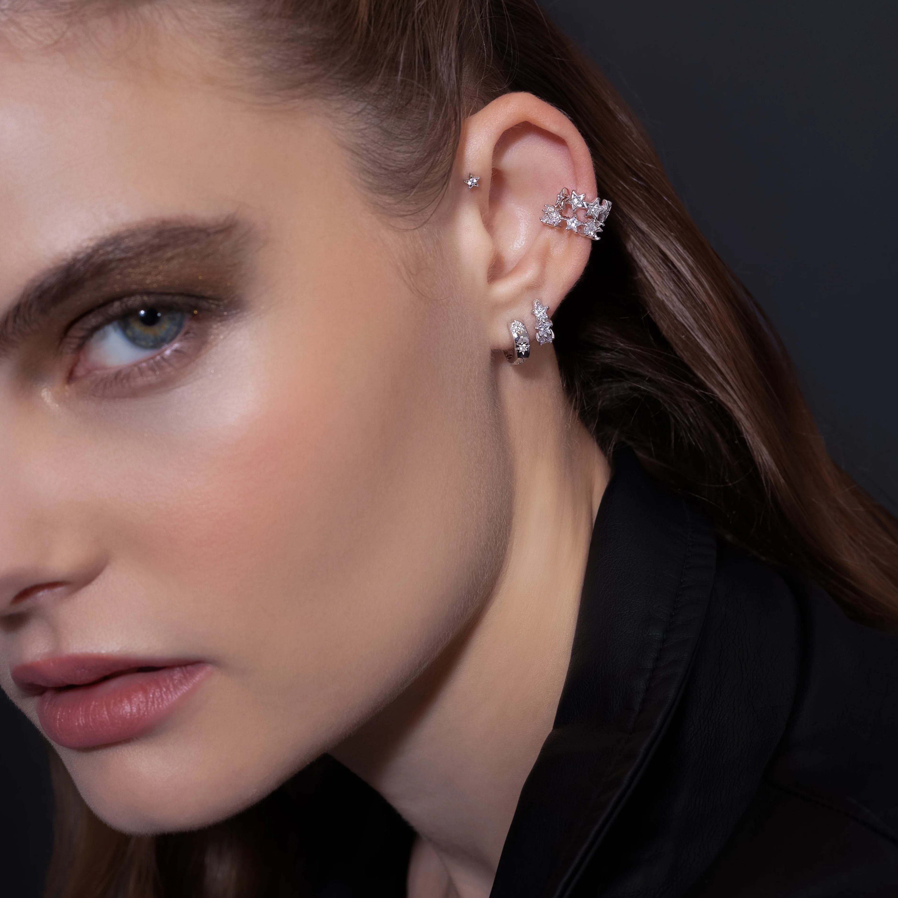 14K Solid Gold Jewel Baby Star Flatback Earring