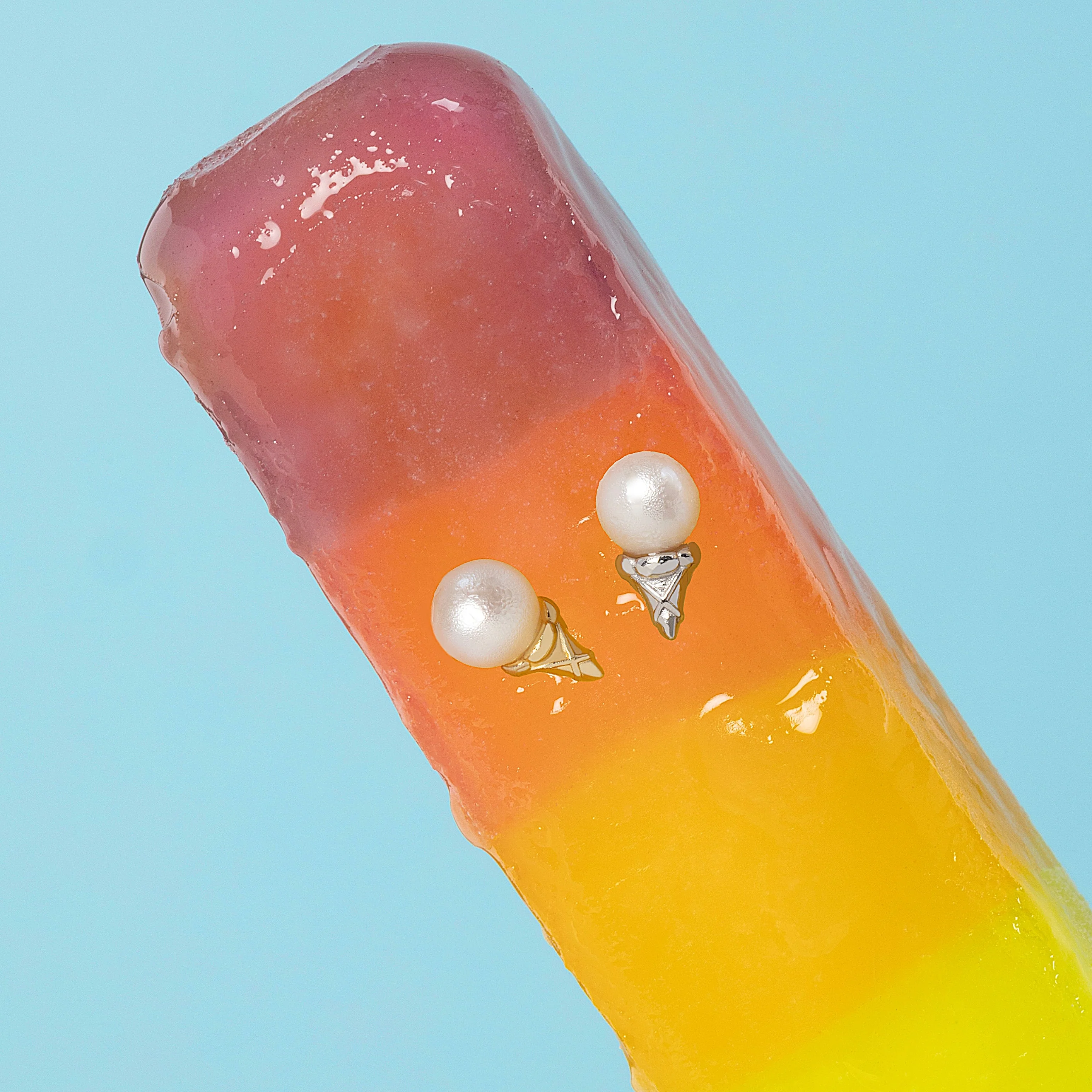 14K Solid Gold Freshwater Pearl Ice Cream Cone Flatback Earring