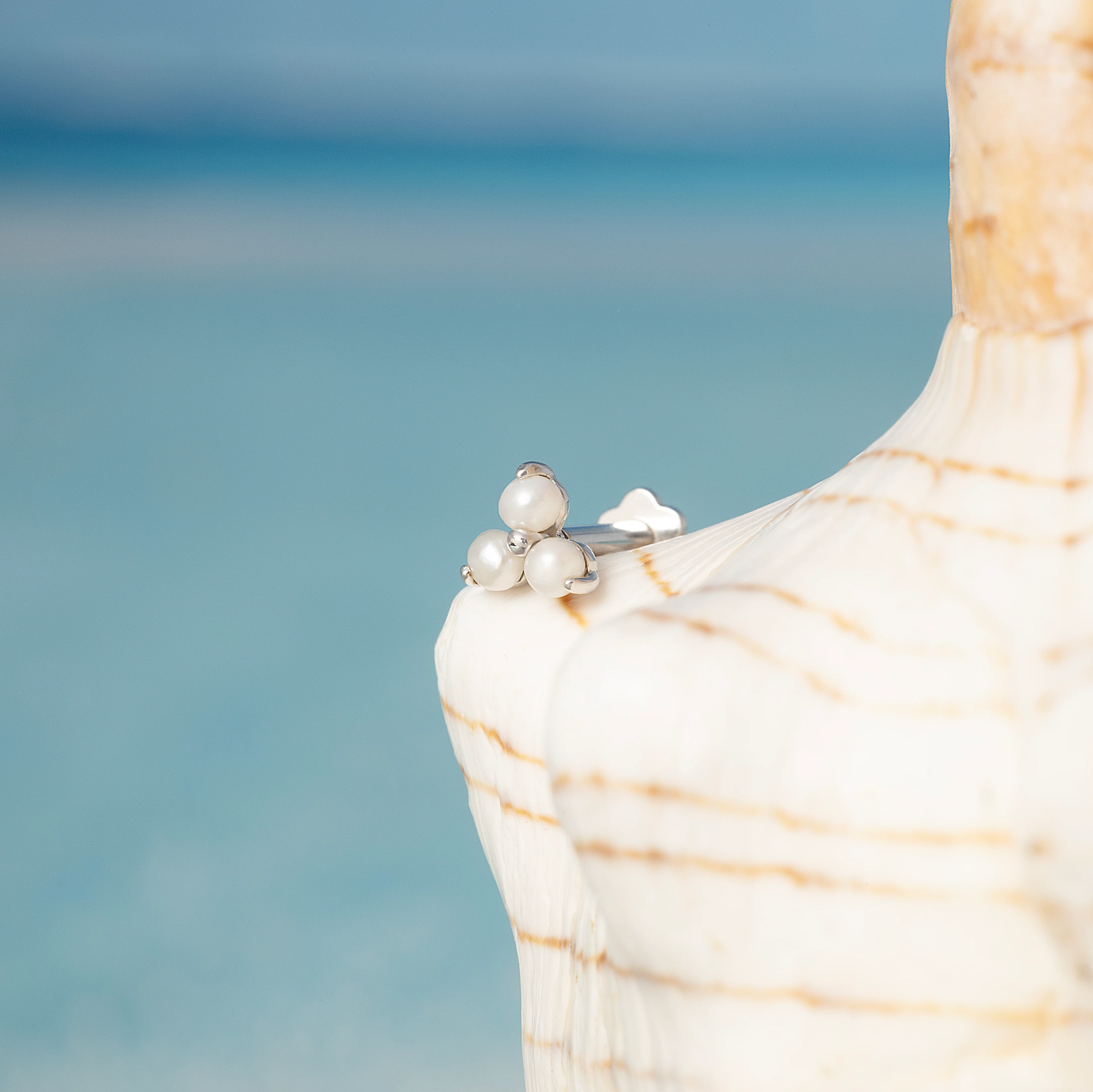 14K Solid Gold Genuine Pearl Trinity Flatback Earring