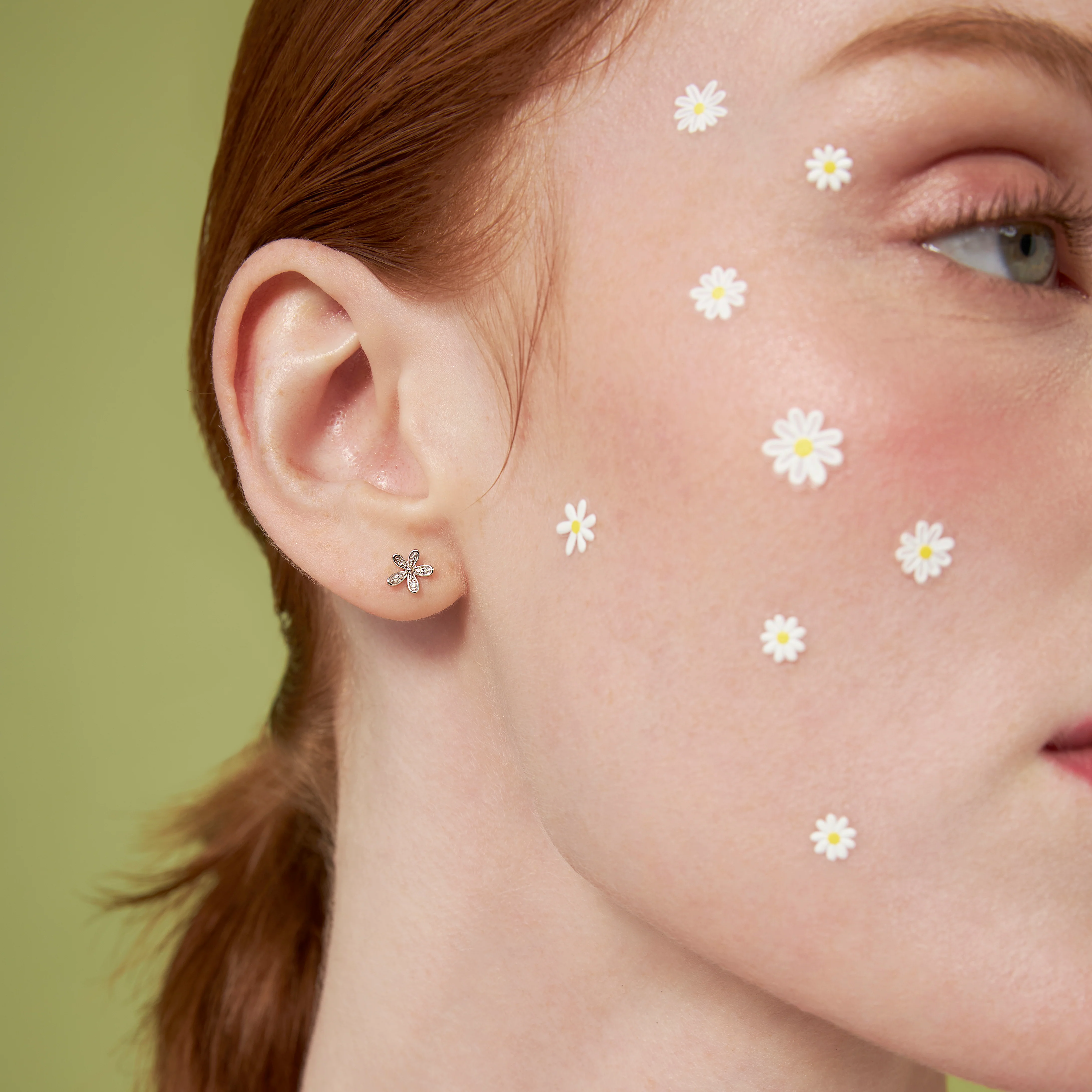 14K Solid Gold Floraison Pavé Diamond Flatback Earring