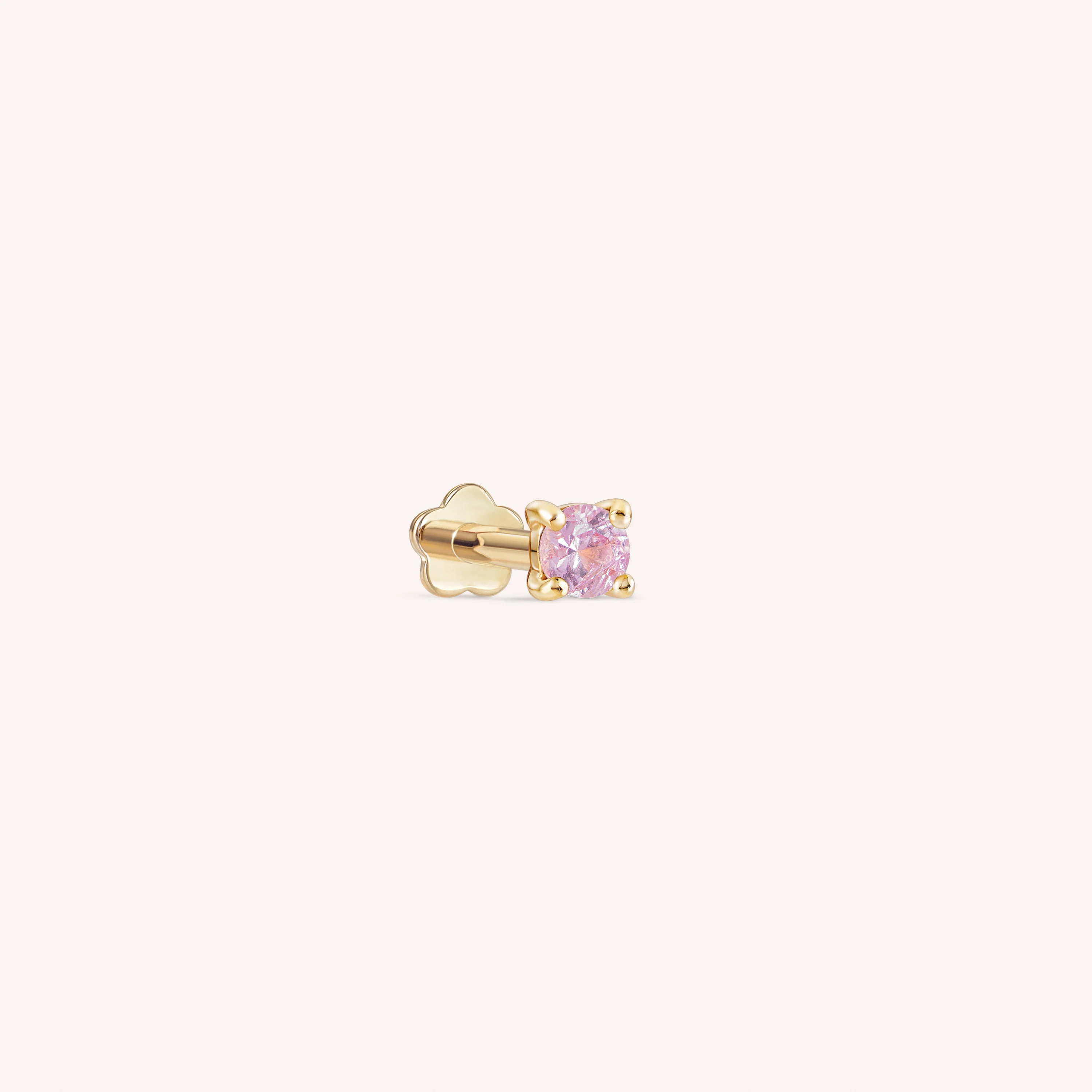 14K Solid Gold Baby Pink Sapphire Flatback Earring