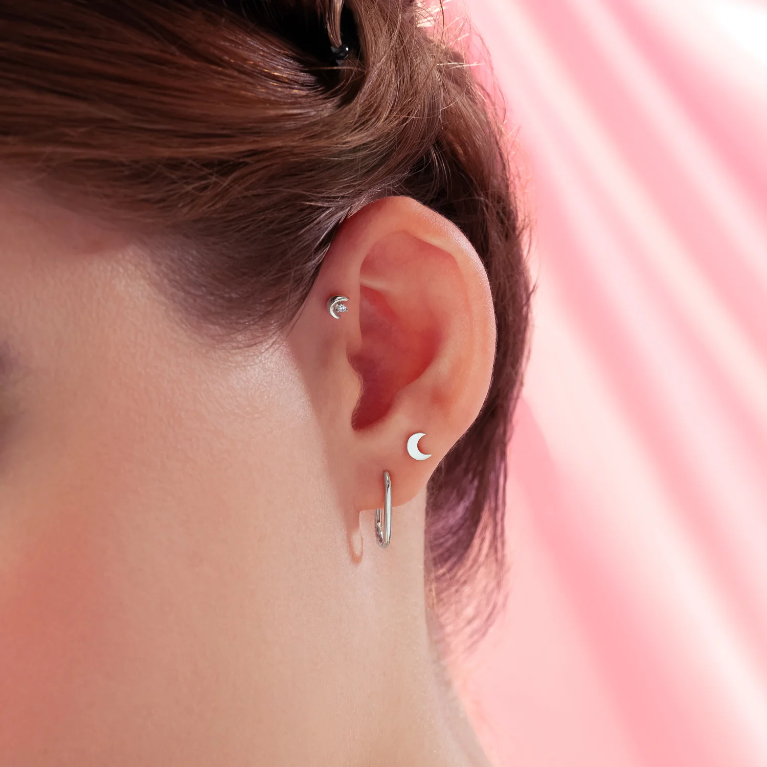 14K Solid Gold Little Moon Flatback Earring