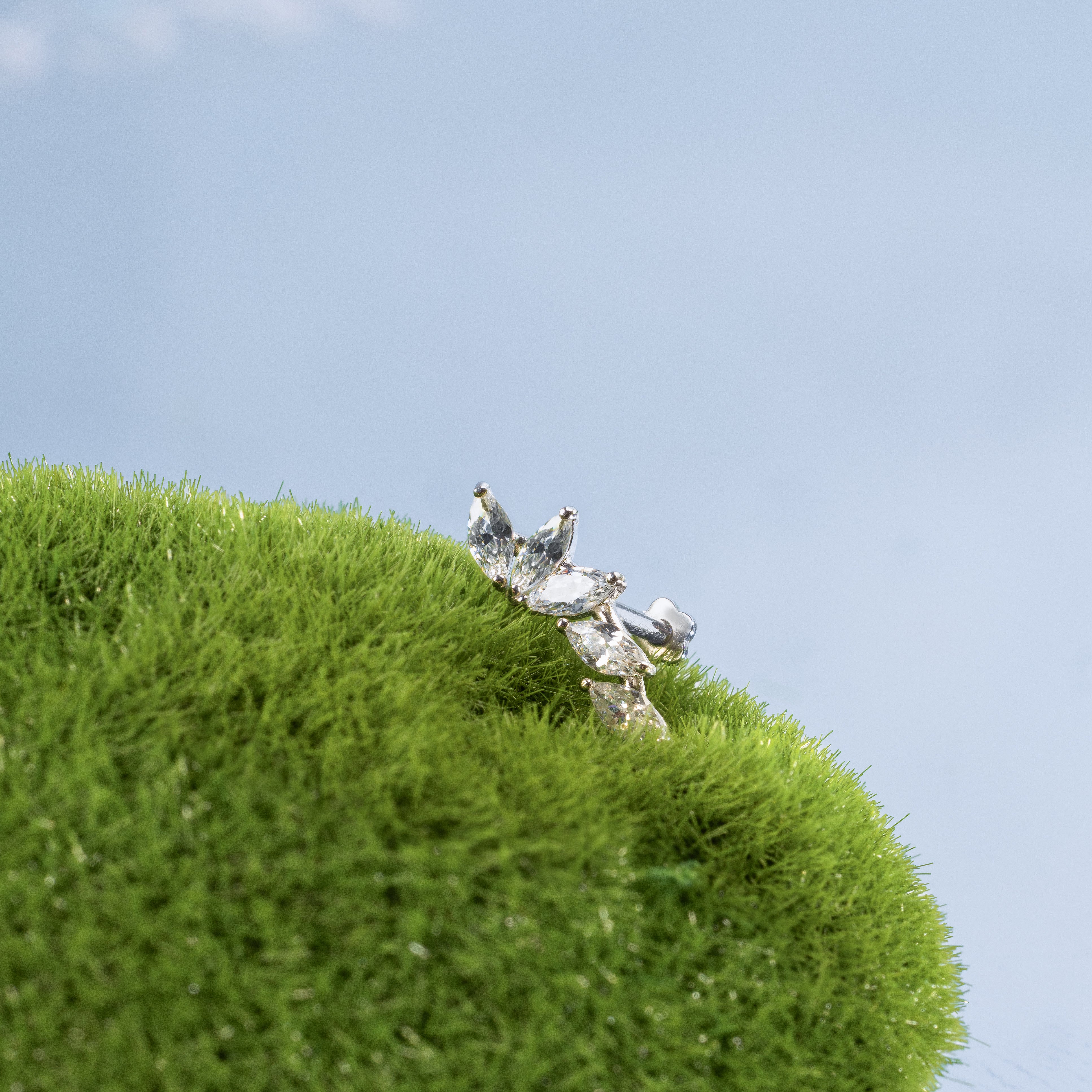 14K Solid Gold Cluster Marquise Flatback Earring