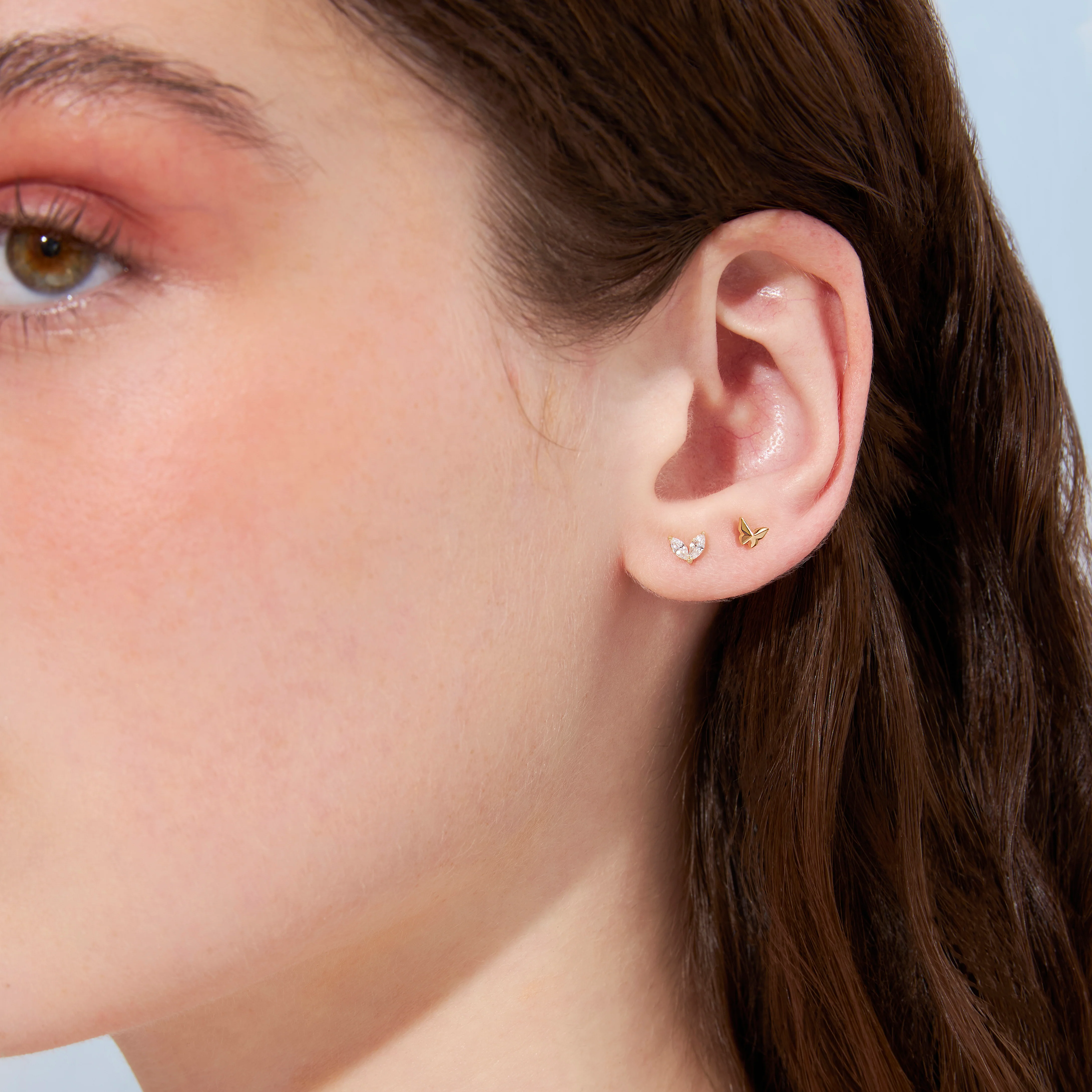 14K Solid Gold Butterfly Pyramid Flatback Earring