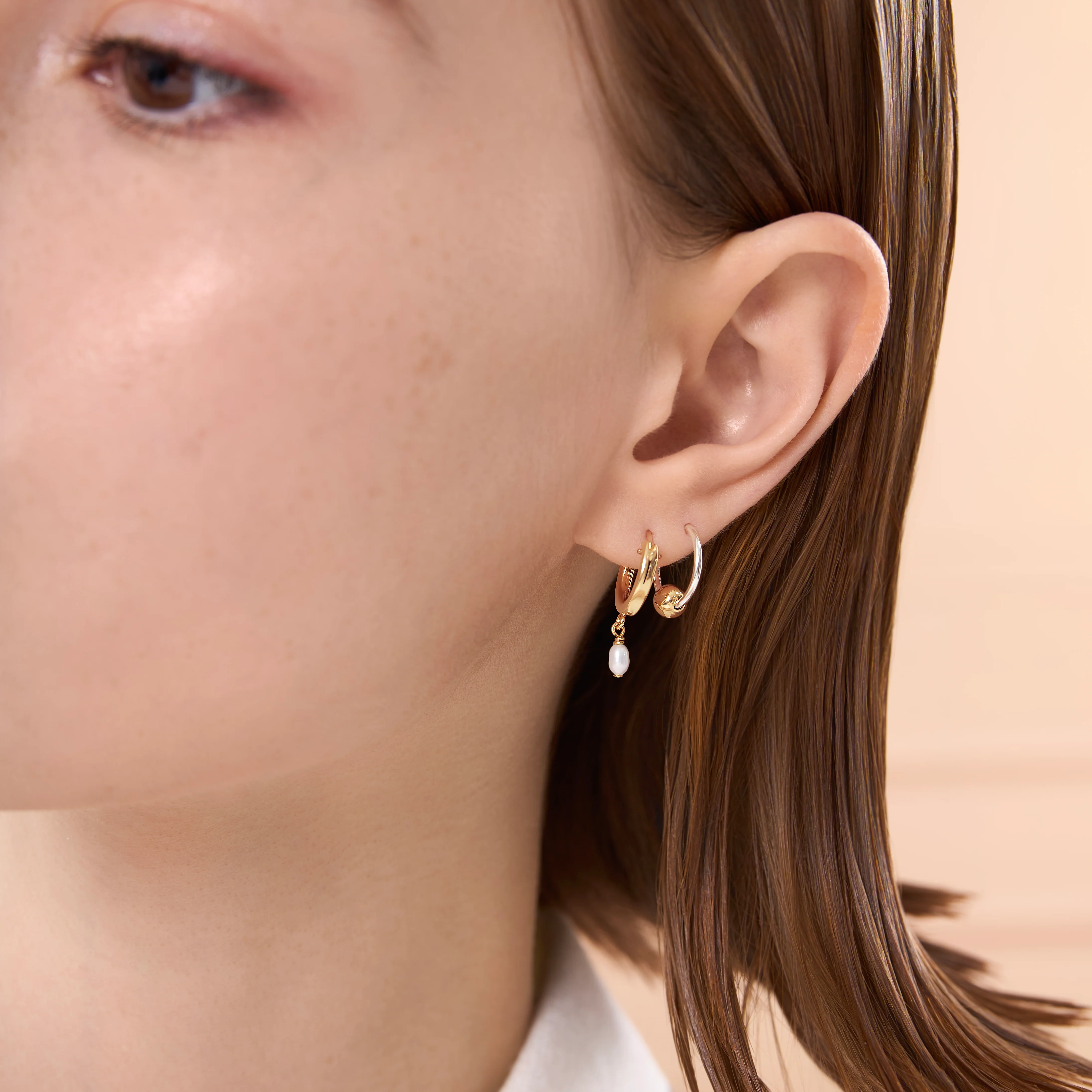 Mini Water Pearl Dangling Hoop Earrings