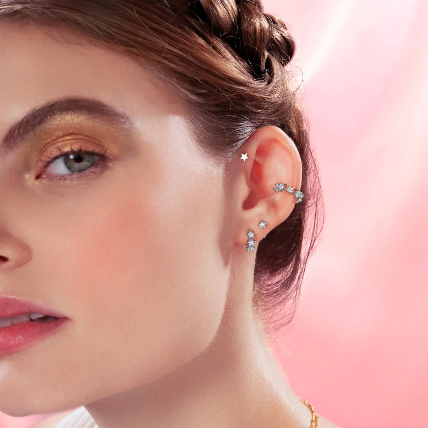 14K Solid Gold Little Stellar Flatback Earring