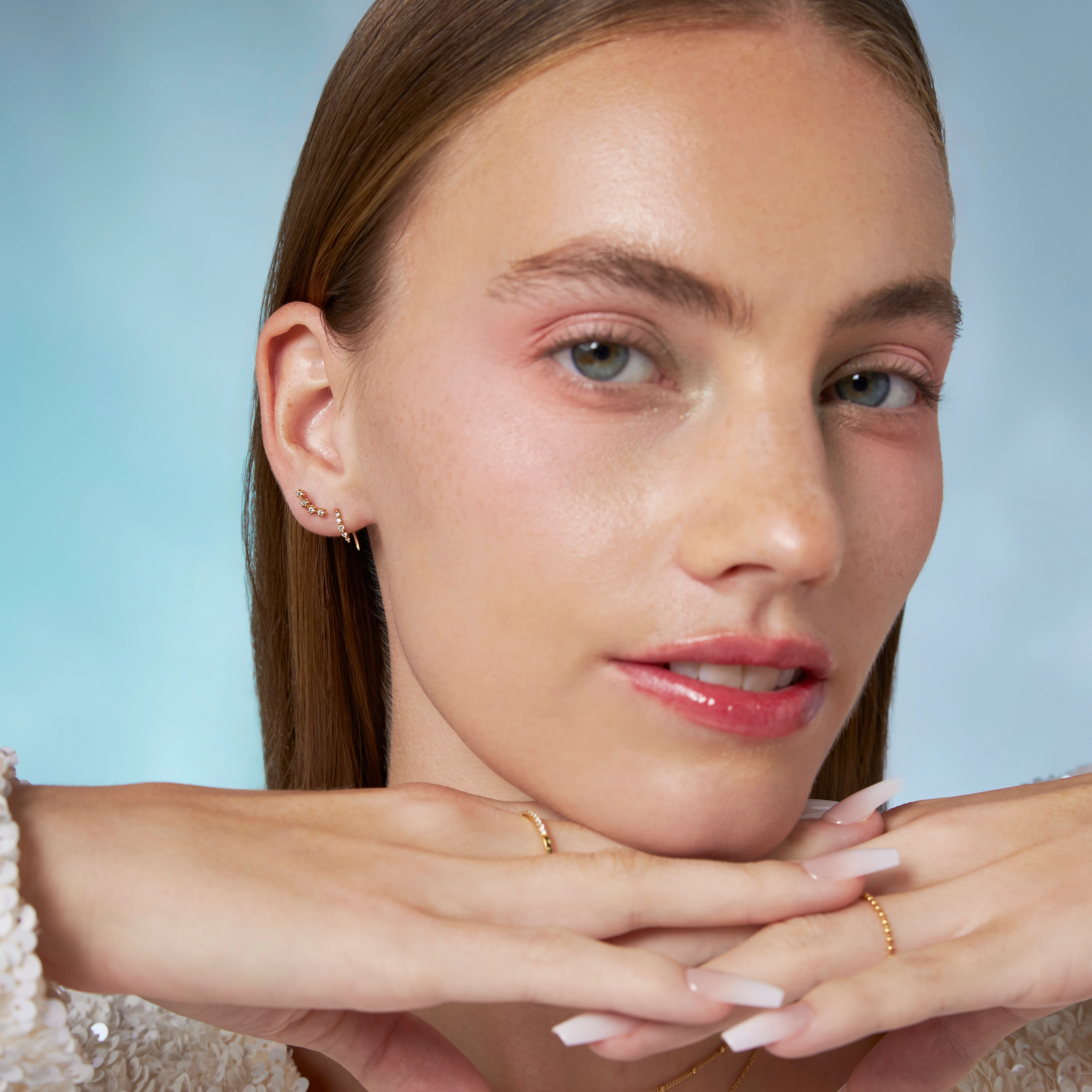 14K Solid Gold Star Cluster Flatback Earring