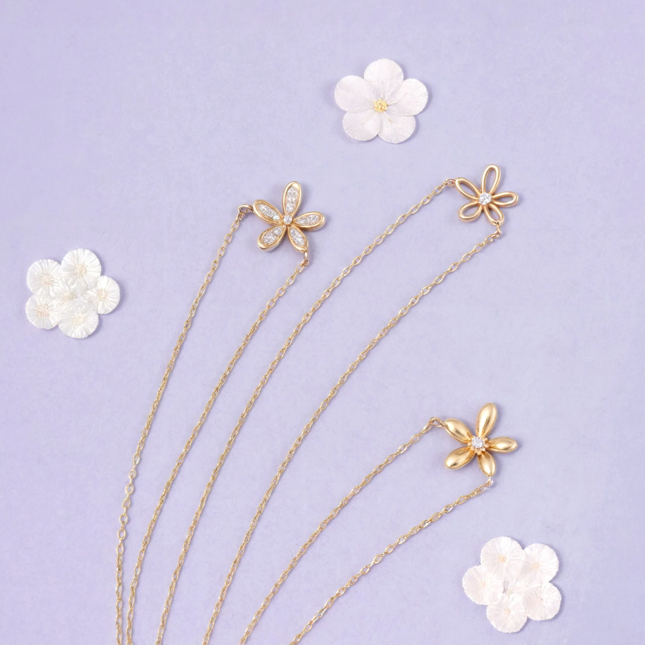 14K Solid Gold Floraison Diamond Necklace