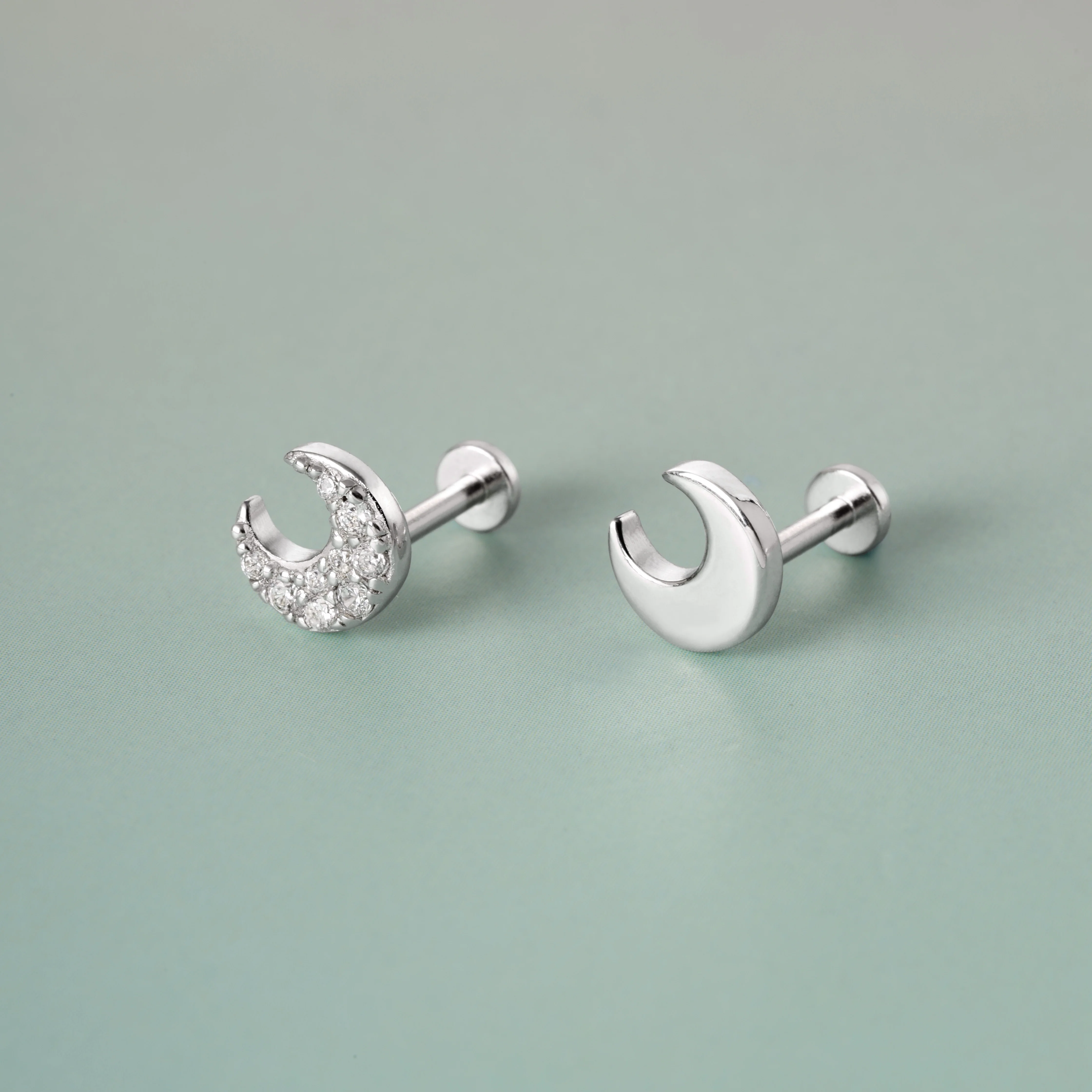 Pave Crescent Moon Flatback Earring