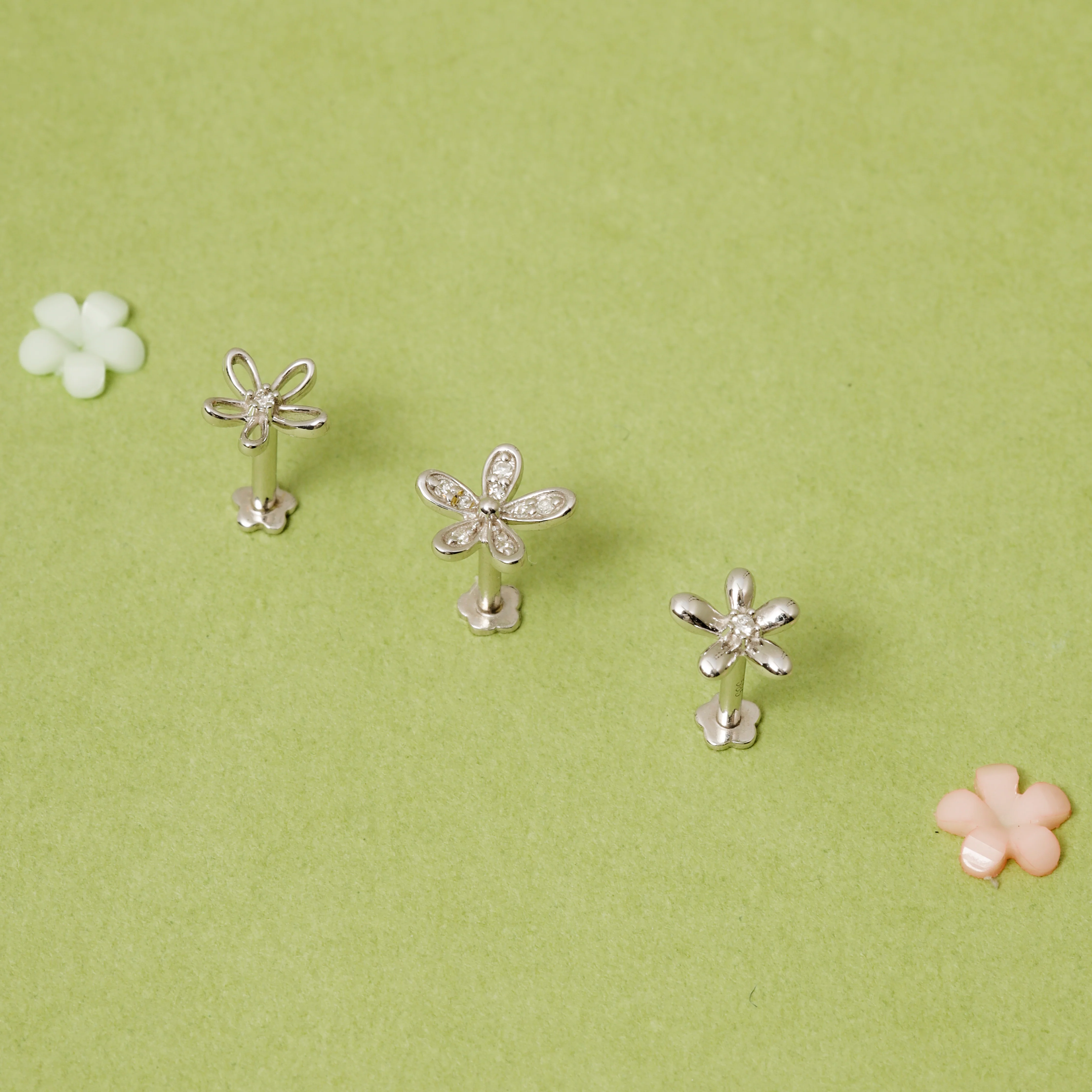 14K Solid Gold Floraison Diamond Flatback Earring